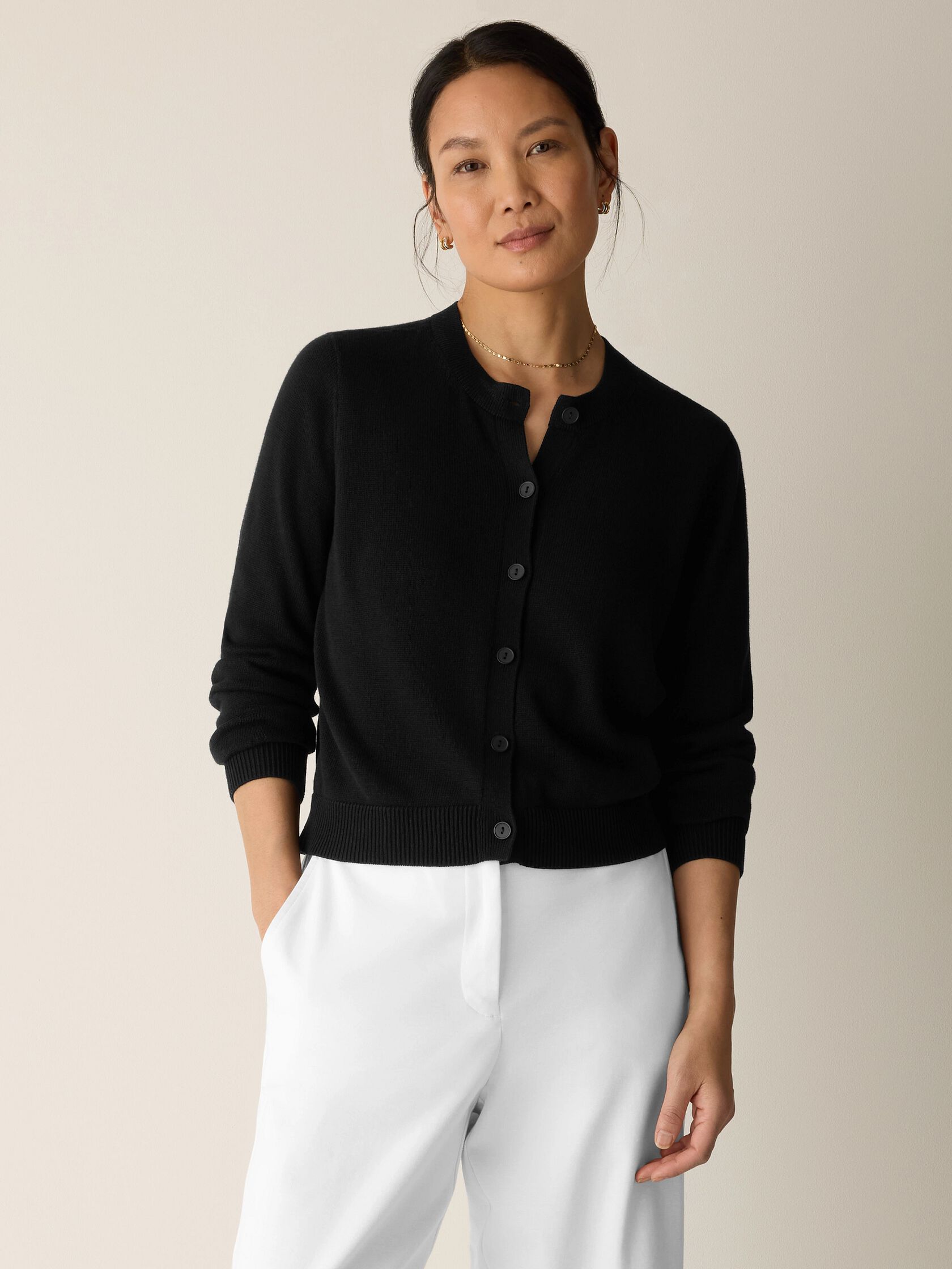 Peruvian Cotton Blend Crew Neck Cardigan