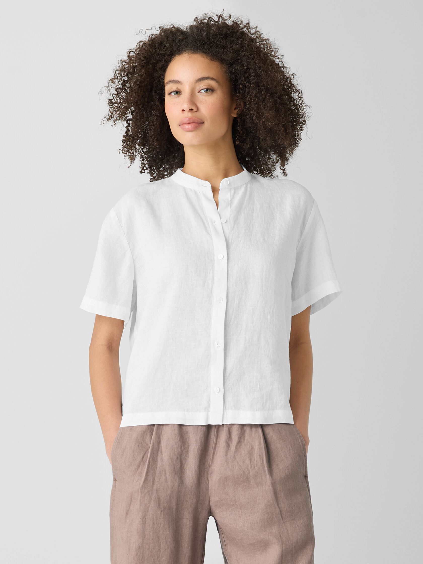 Organic Handkerchief Linen Band Collar Shirt