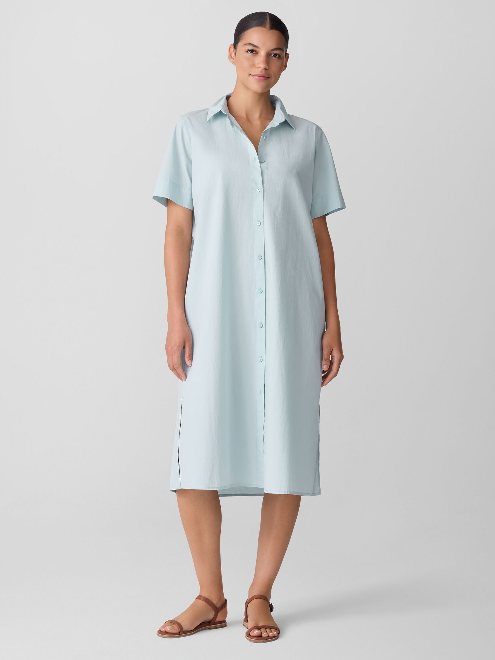 Washed Organic Cotton Poplin Classic Collar Shirtdress