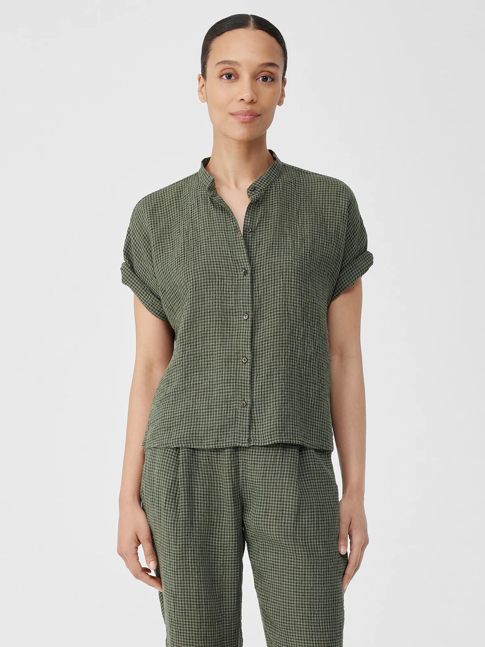 Puckered Organic Linen Short-Sleeve Shirt