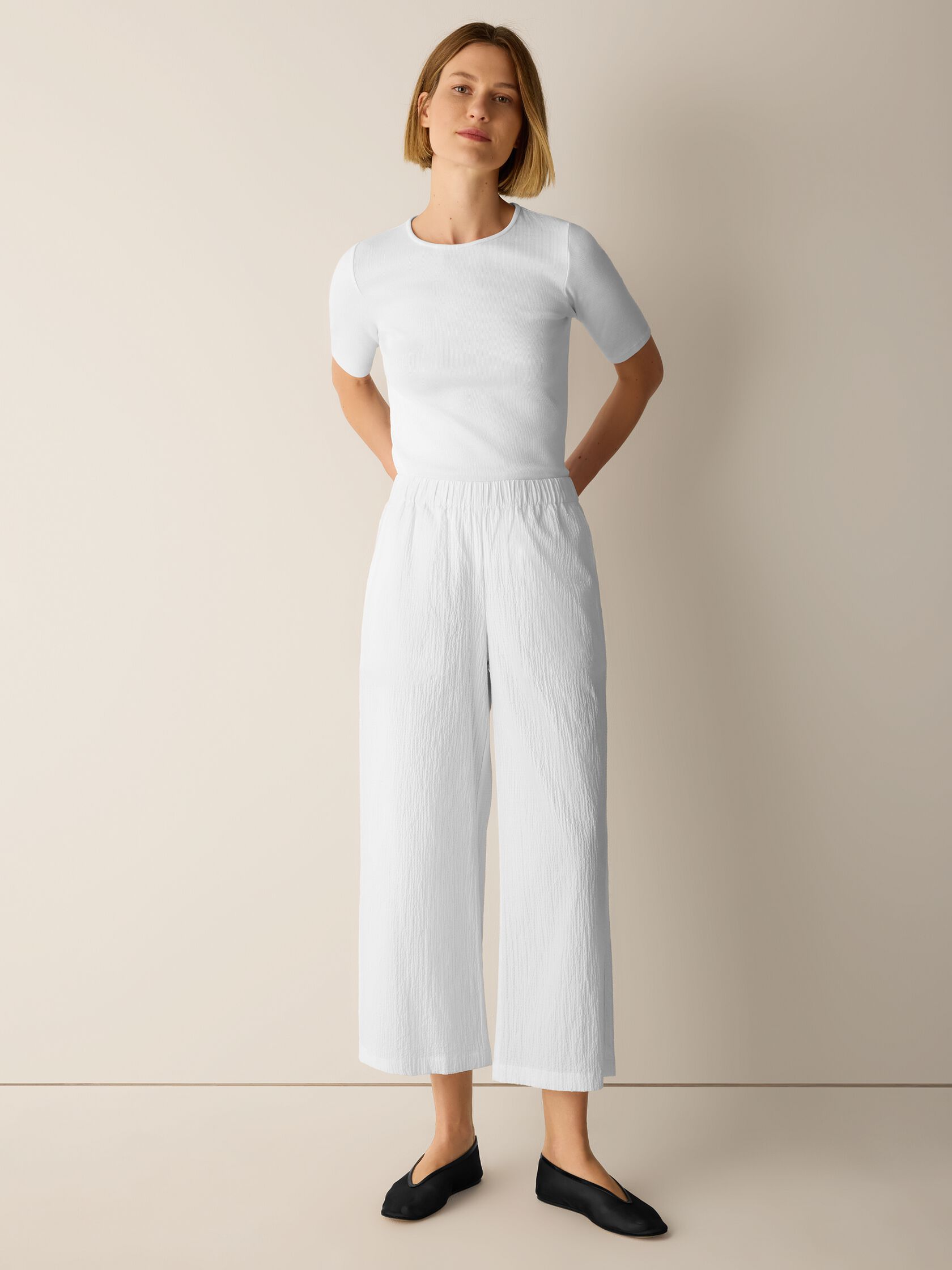 Organic Cotton Pucker Wide-Leg Pant