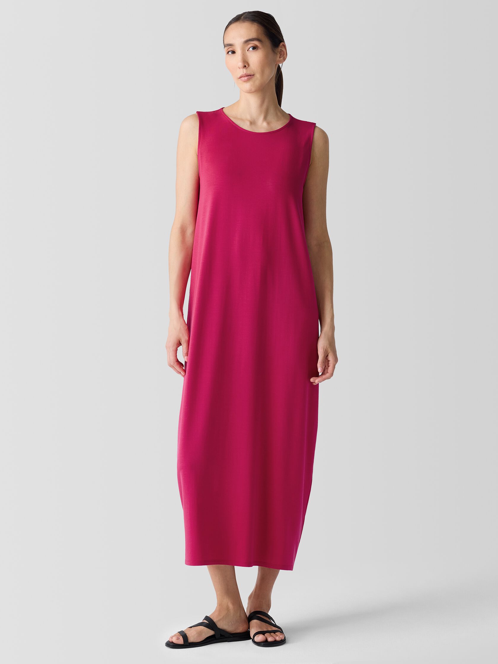 Stretch Jersey Knit Round Neck Dress