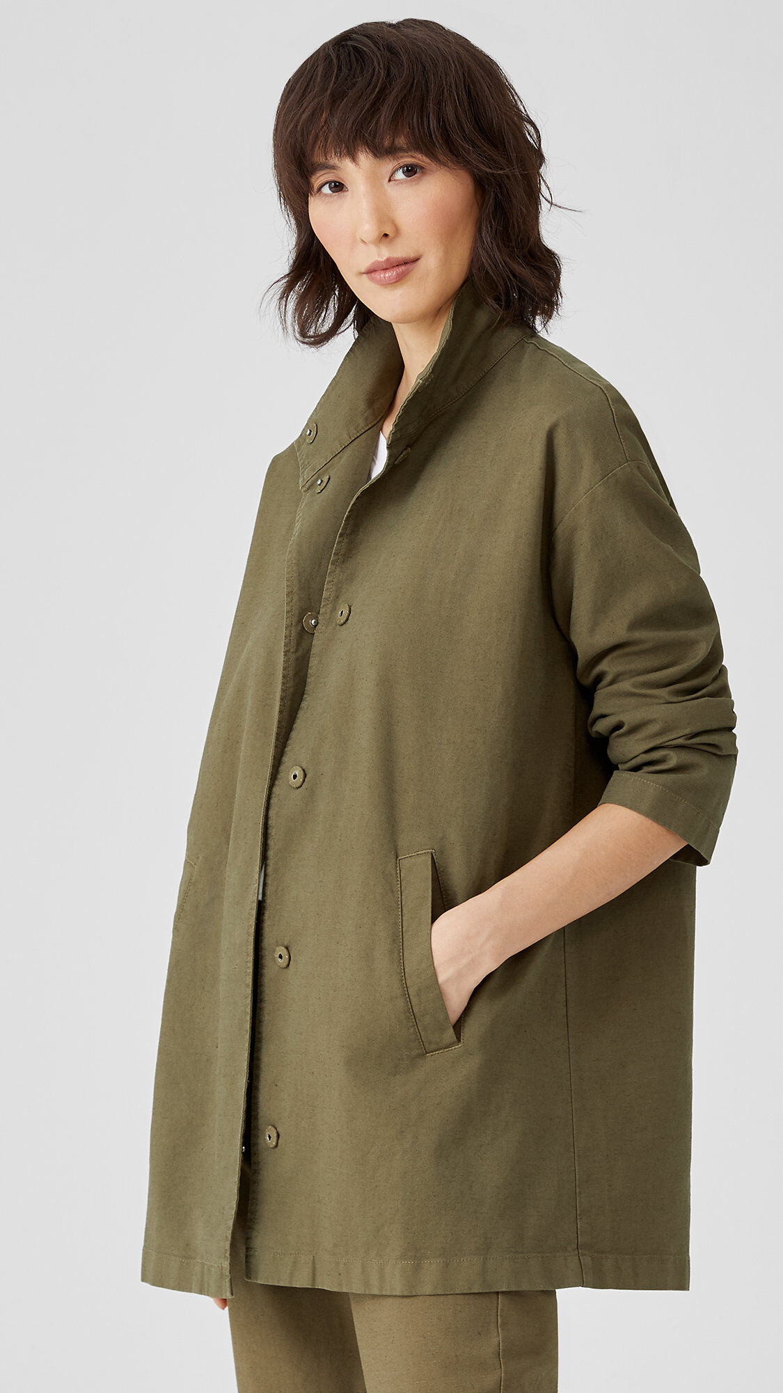 Eileen fisher stand collar jacket store