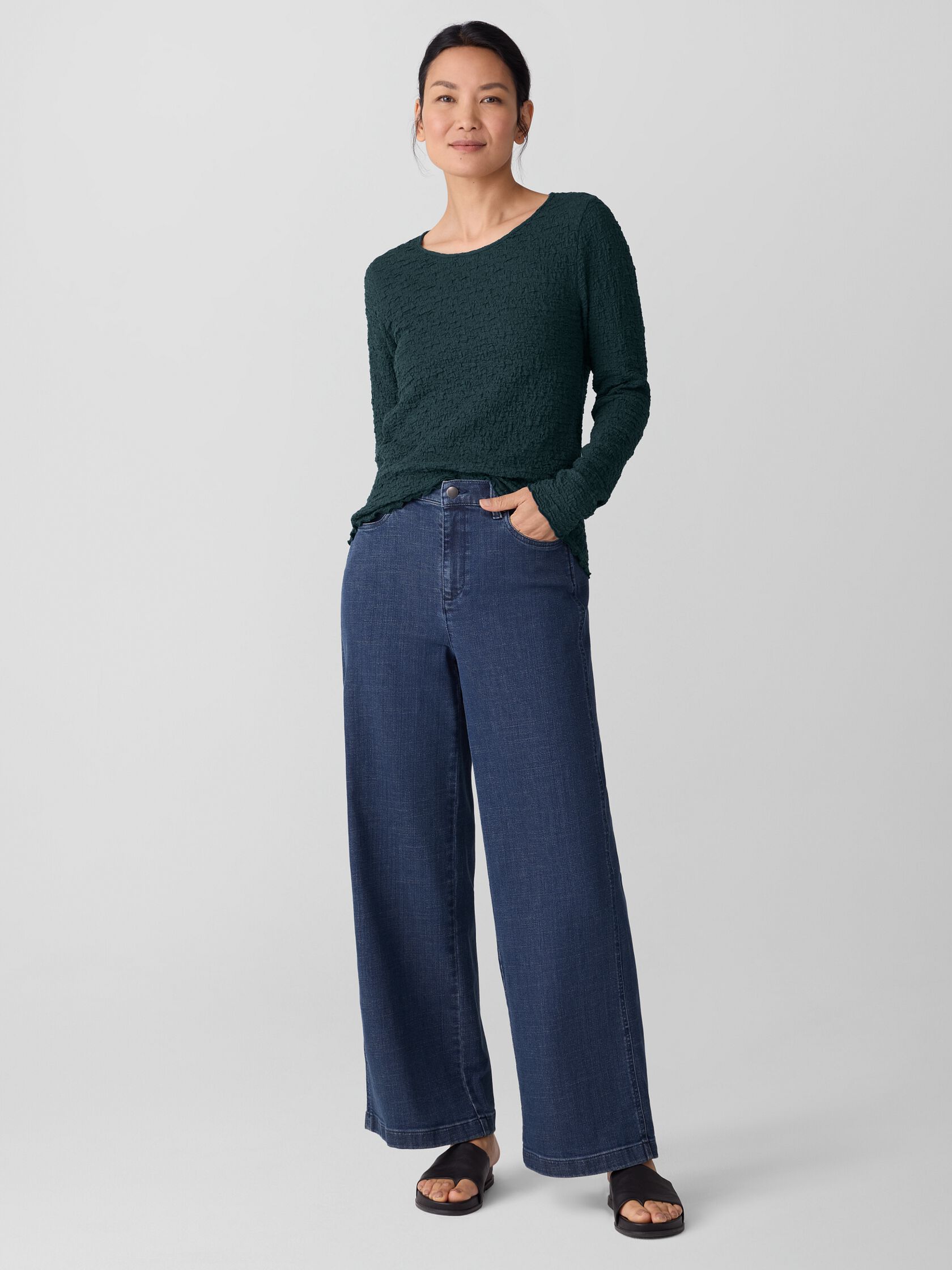 Cotton Stretch Denim Wide-Leg Jean