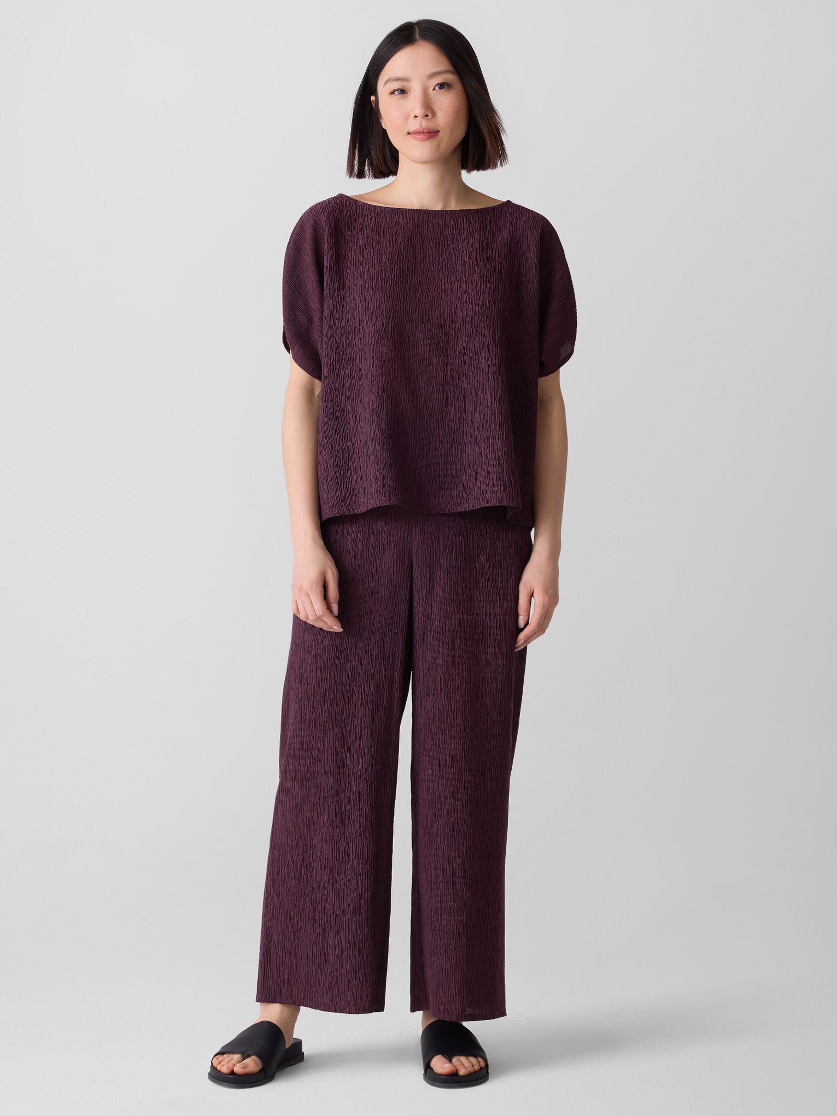 Woven Plissé Wide-Leg Pant