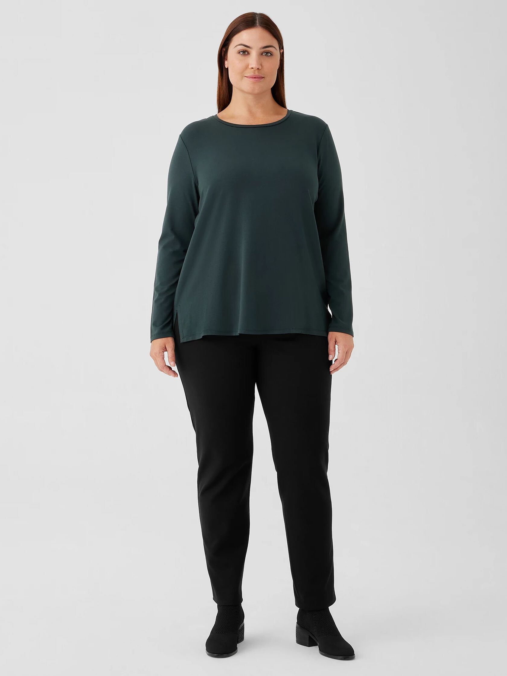 Stretch Jersey Knit Crew Neck Top