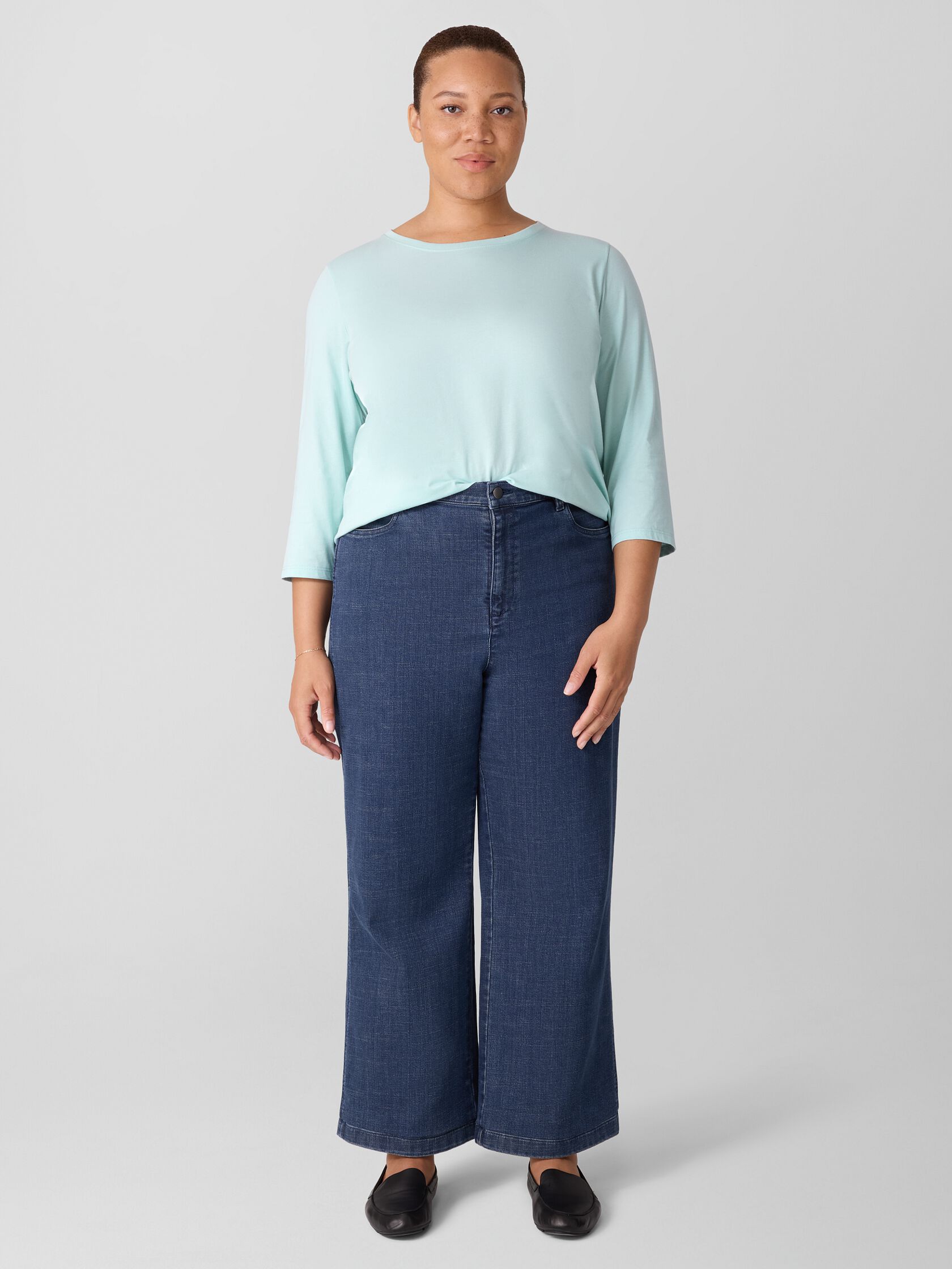 Cotton Stretch Denim Wide-Leg Jean