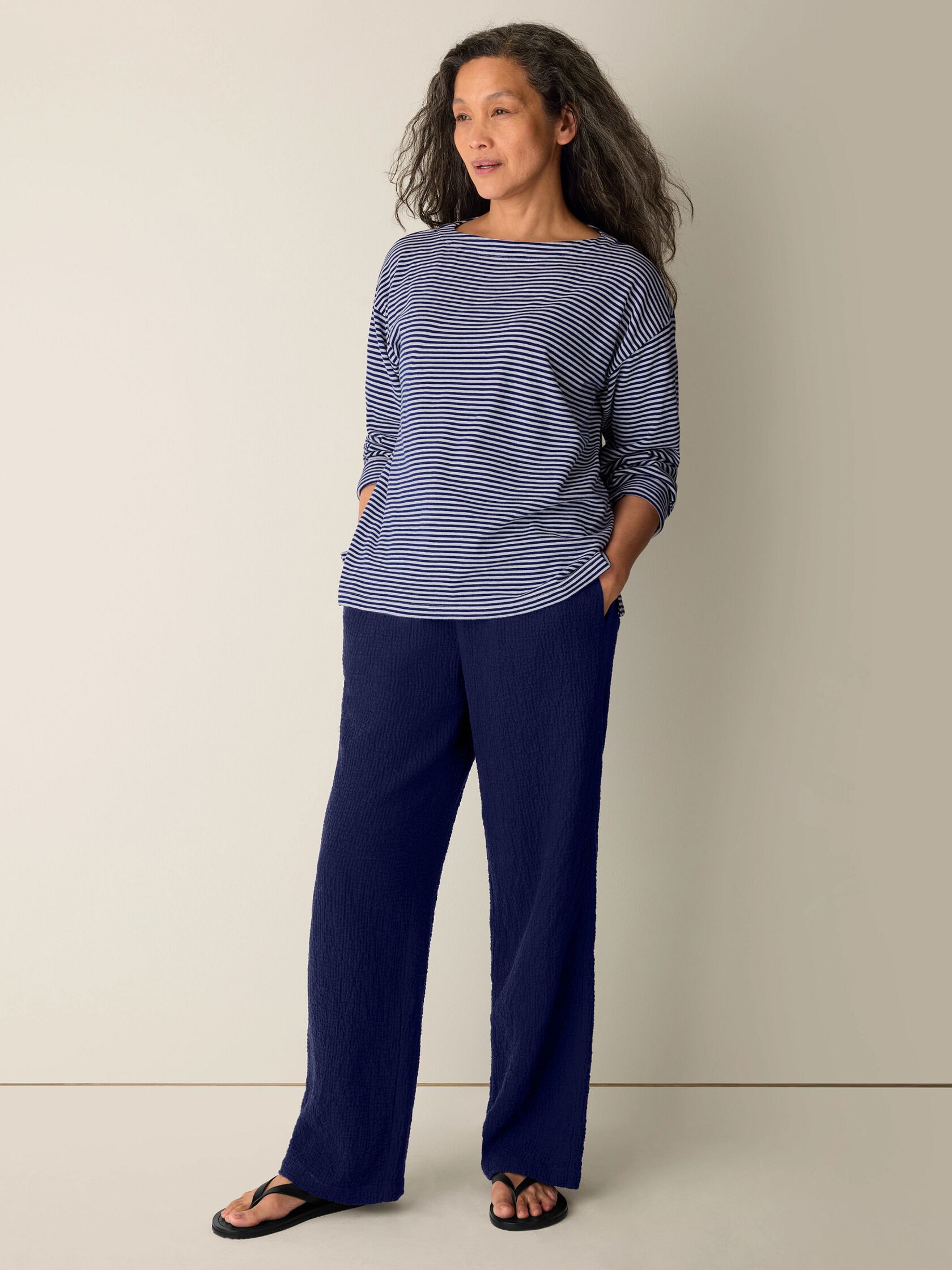 Striped Organic Cotton Slub Bateau Neck Top