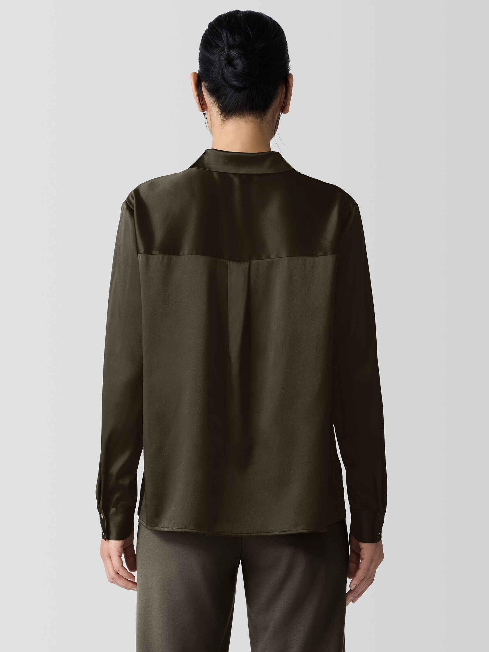 Stretch Silk Charmeuse Classic Collar Shirt