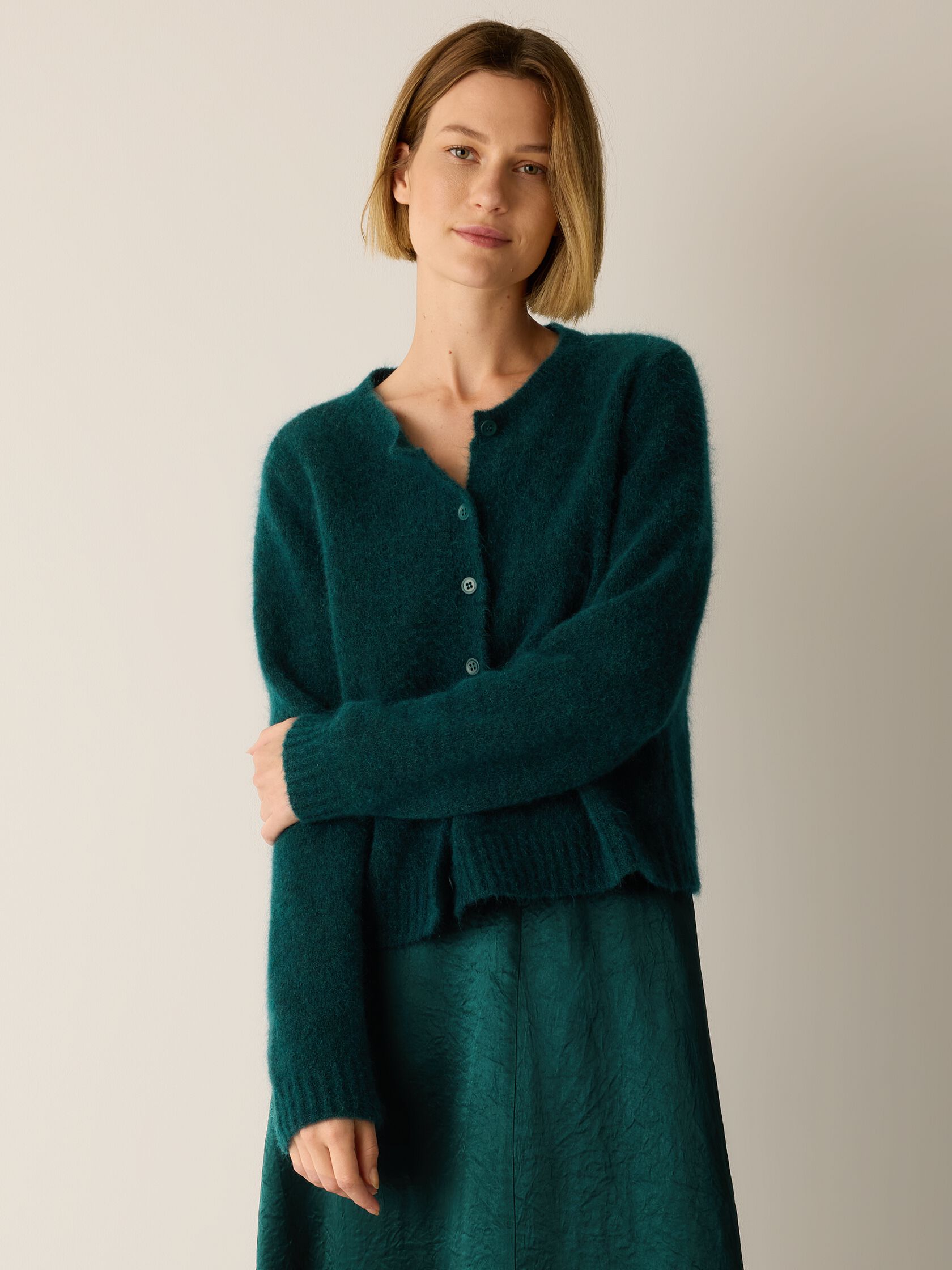 Mohair Plush M&eacute;lange Crew Neck Cardigan