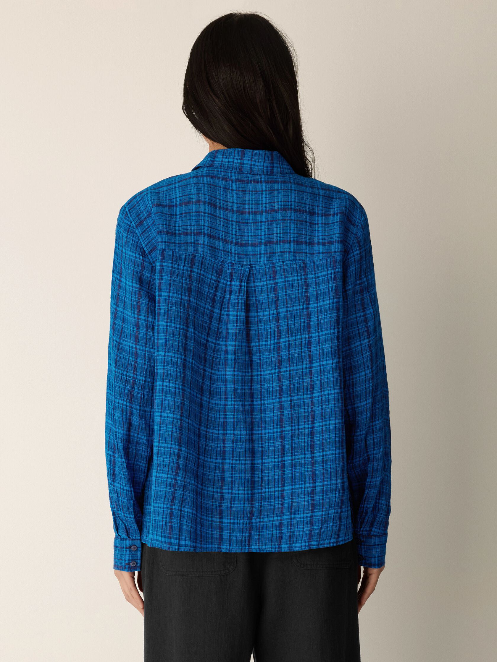 Puckered Organic Linen Plaid Classic Collar Shirt