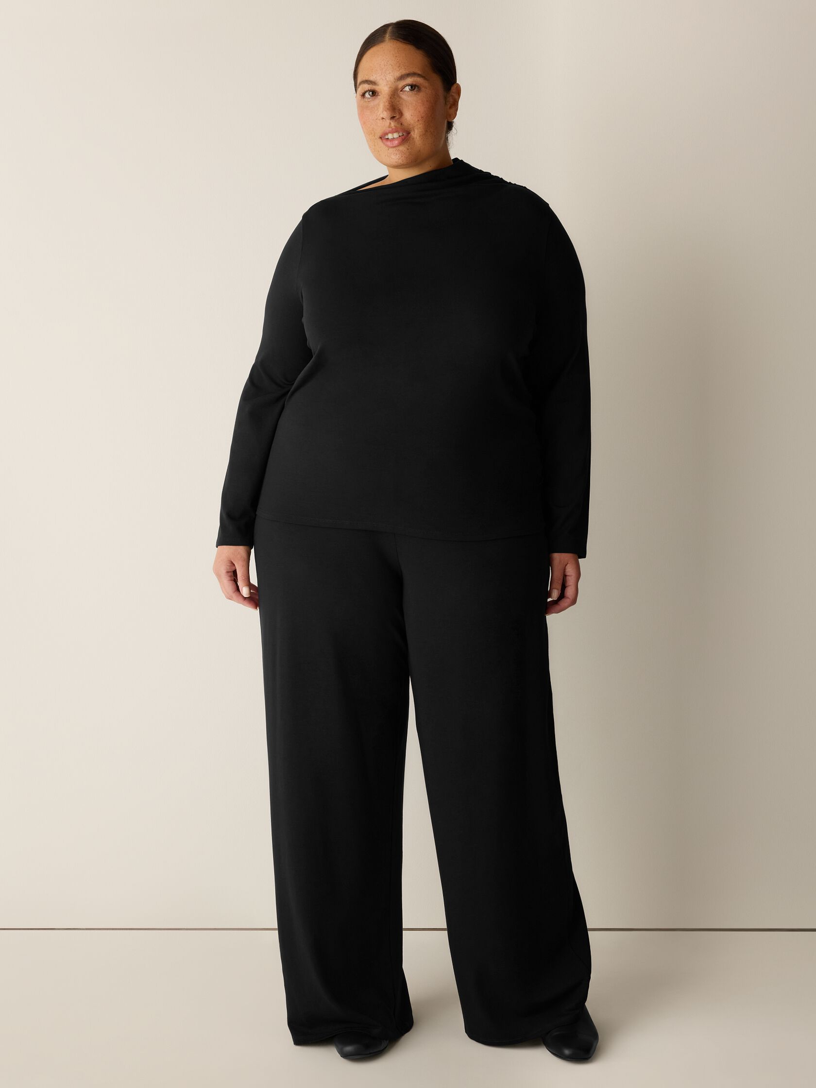 Stretch Jersey Knit Drape Neck Top