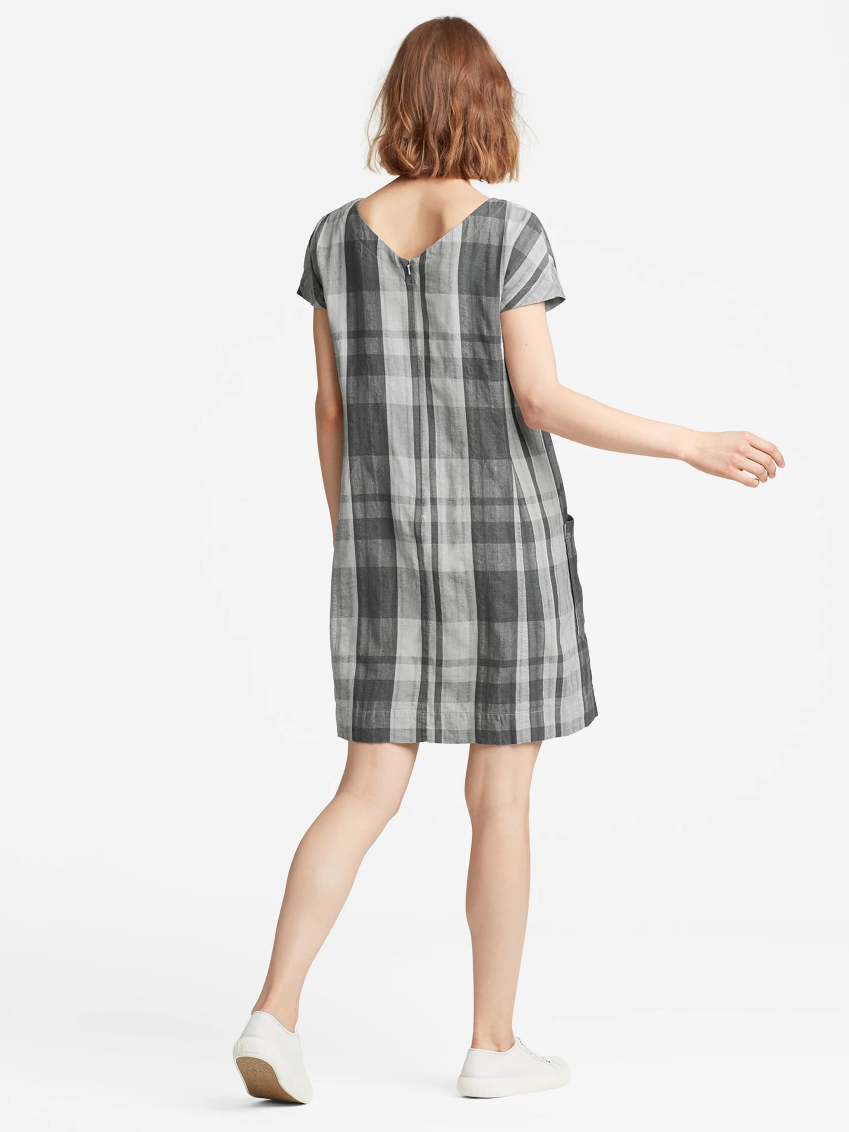 Organic Linen Cotton Plaid V-Back Dress