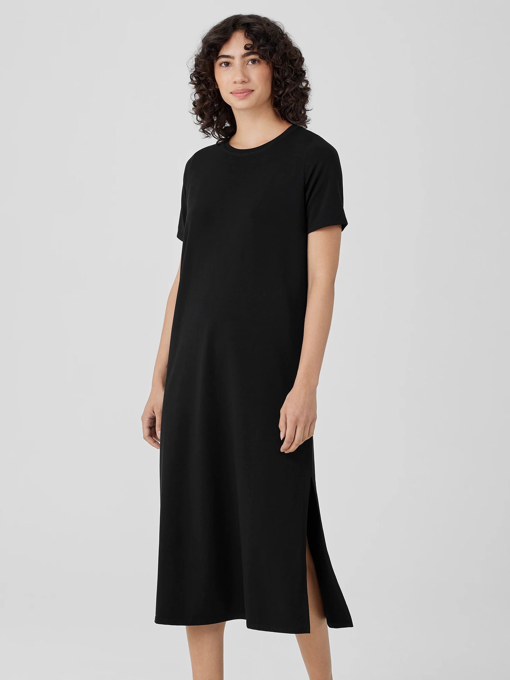 Pima Cotton Stretch Jersey Crew Neck Dress EILEEN FISHER