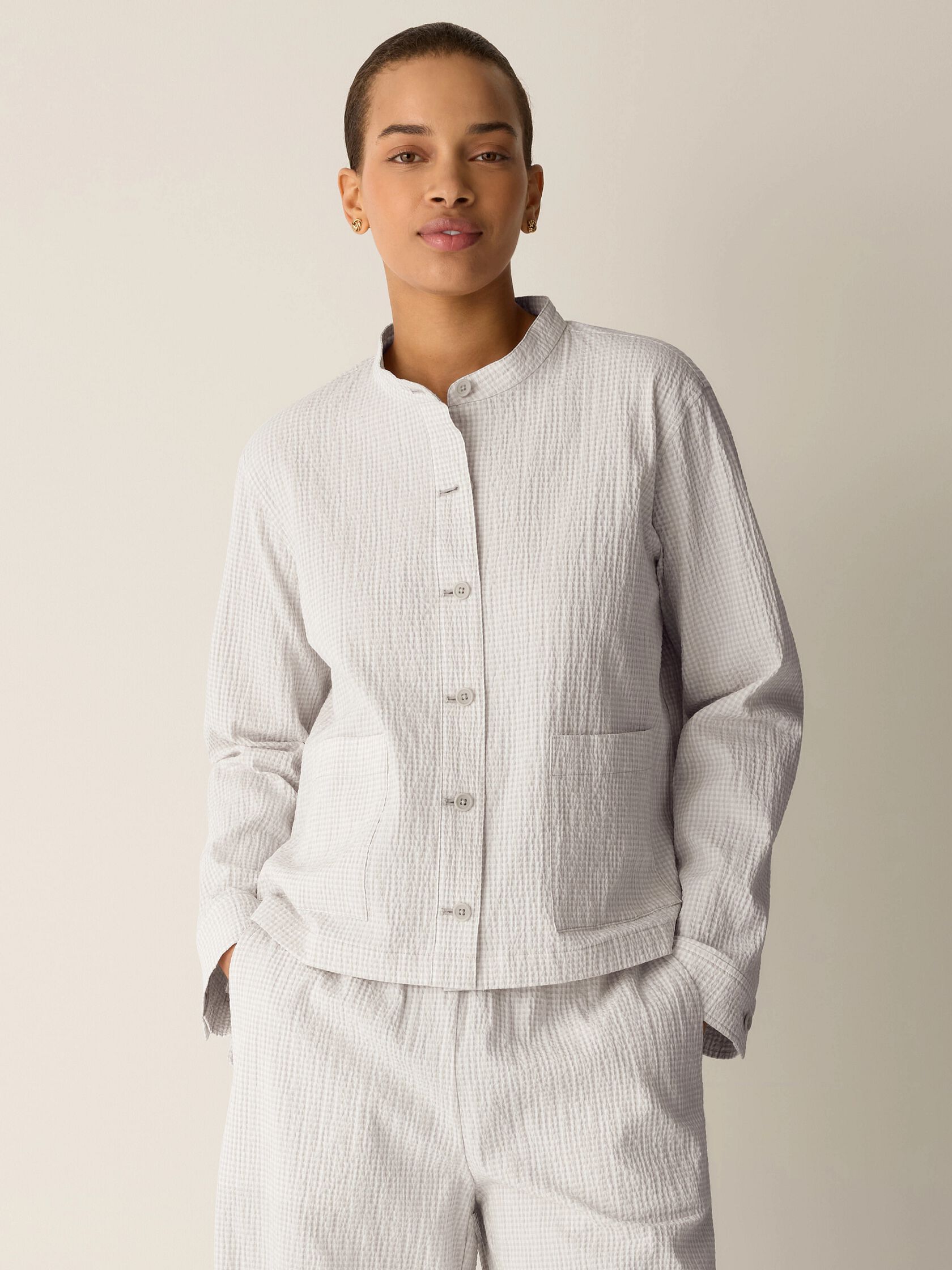 Organic Cotton Pucker Check Shirt Jacket