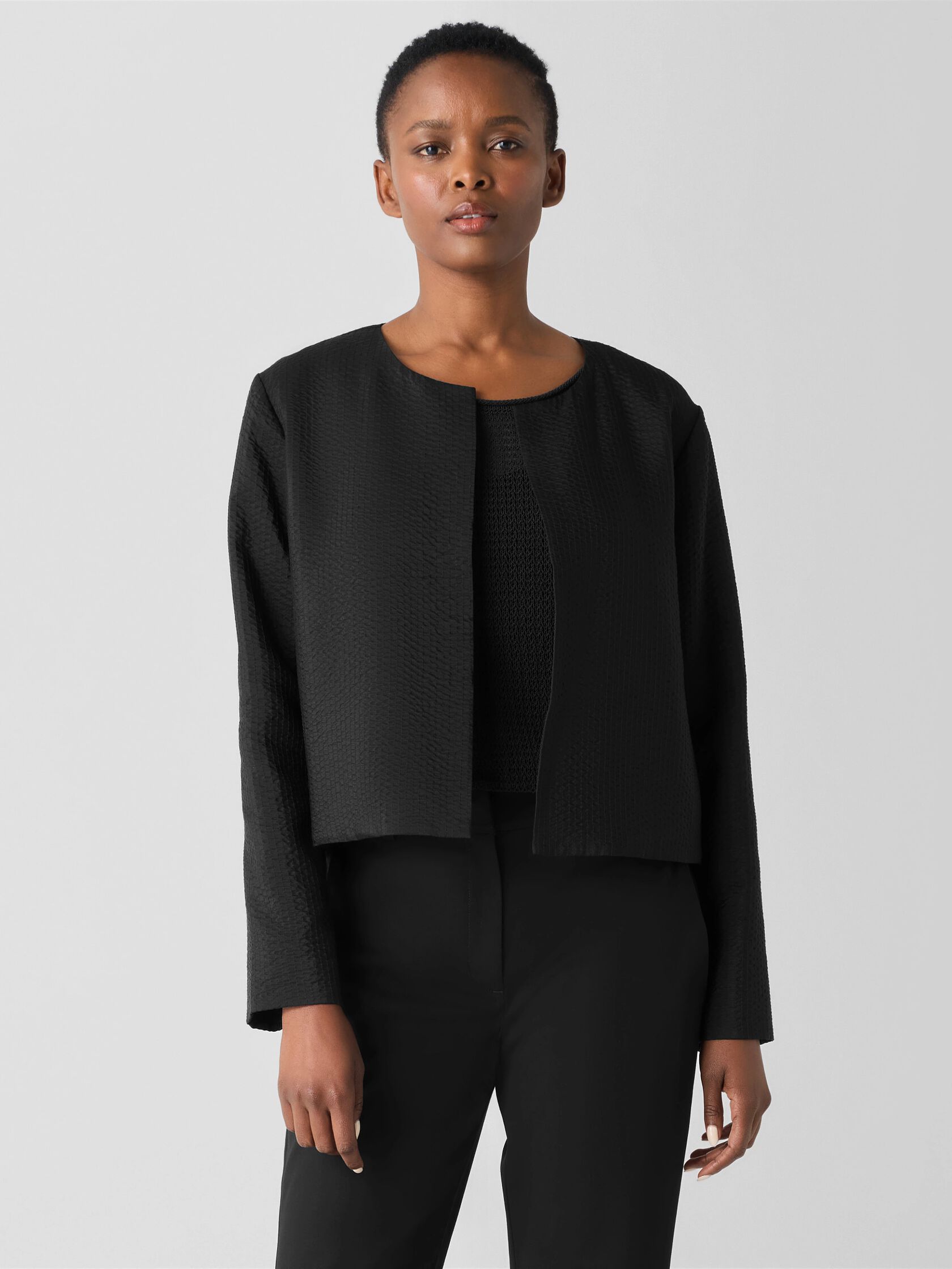 Quilted Silk Round Neck Jacket