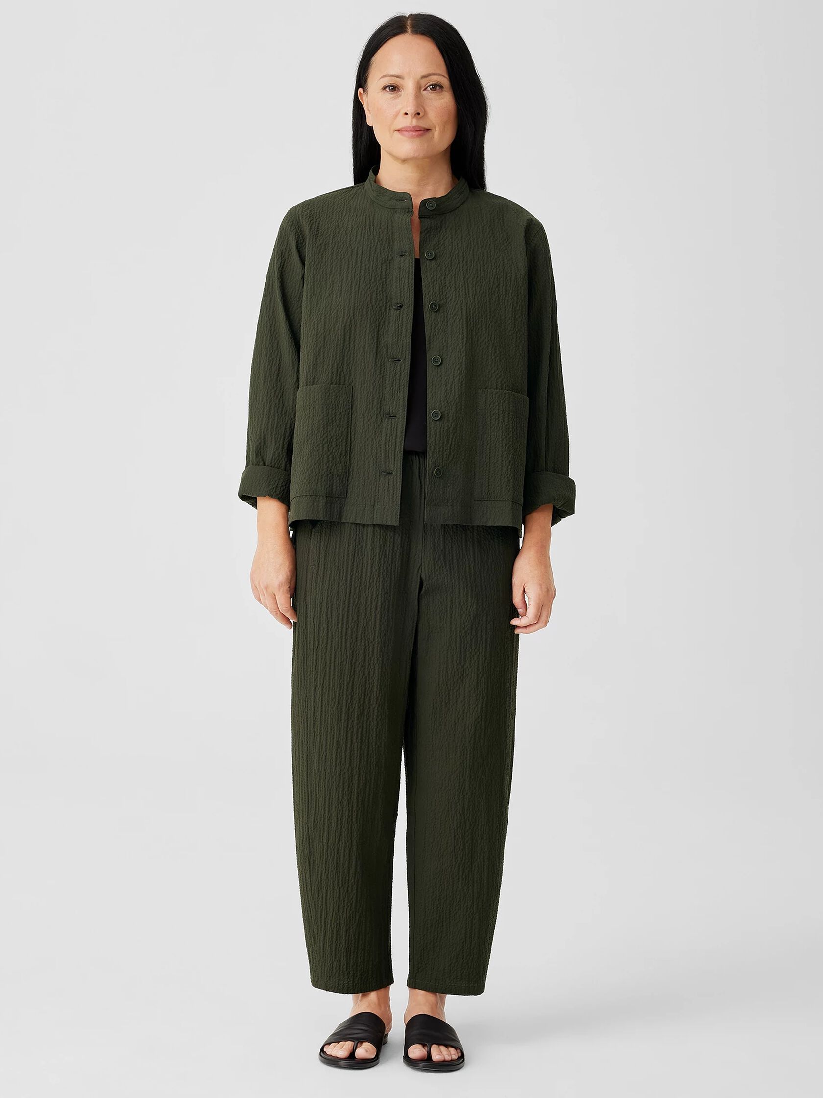 Organic Cotton Pucker Mandarin Collar Jacket