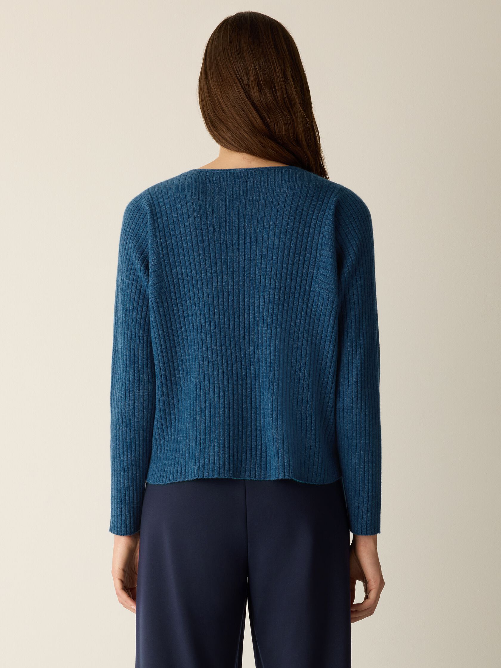 Italian Cashmere Ribbed V-Neck Top