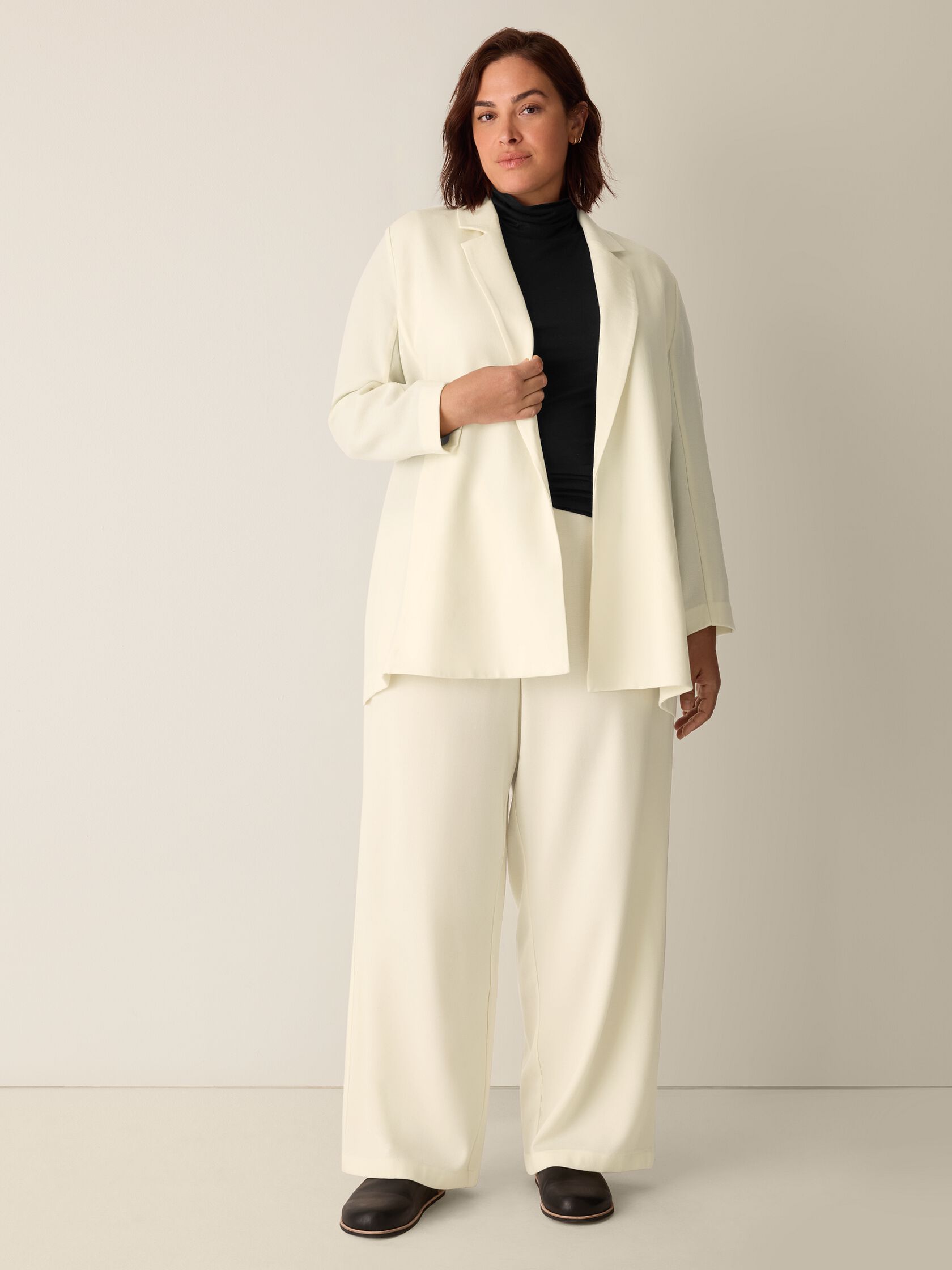 Stretch Wool Crepe Long Blazer