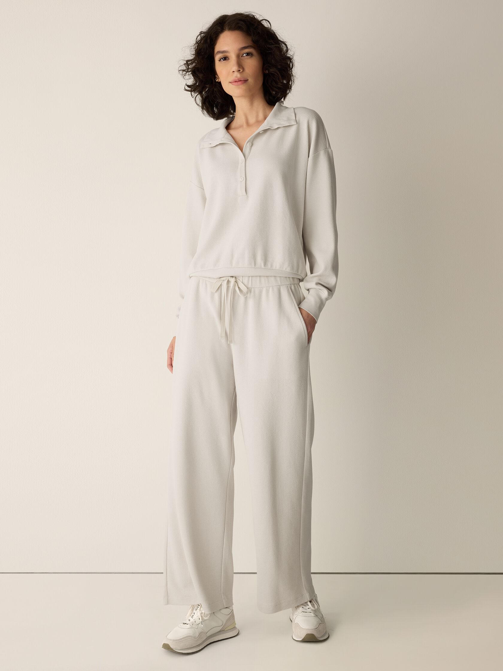 Waffle Cotton Blend Doubleknit Wide-Leg Pant
