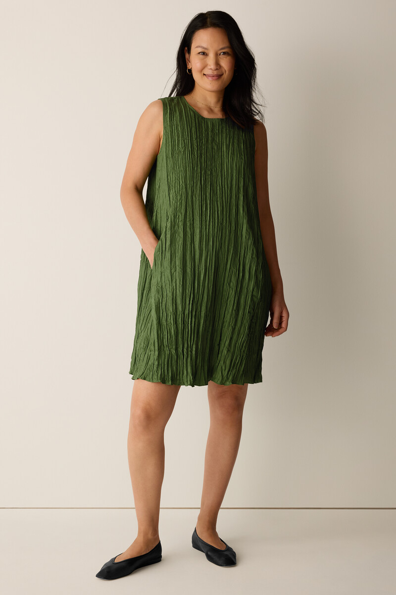 eileen fisher green dress Eileen Fisher - Women's Lightweight Satin Shimmer Tee Dress - Green