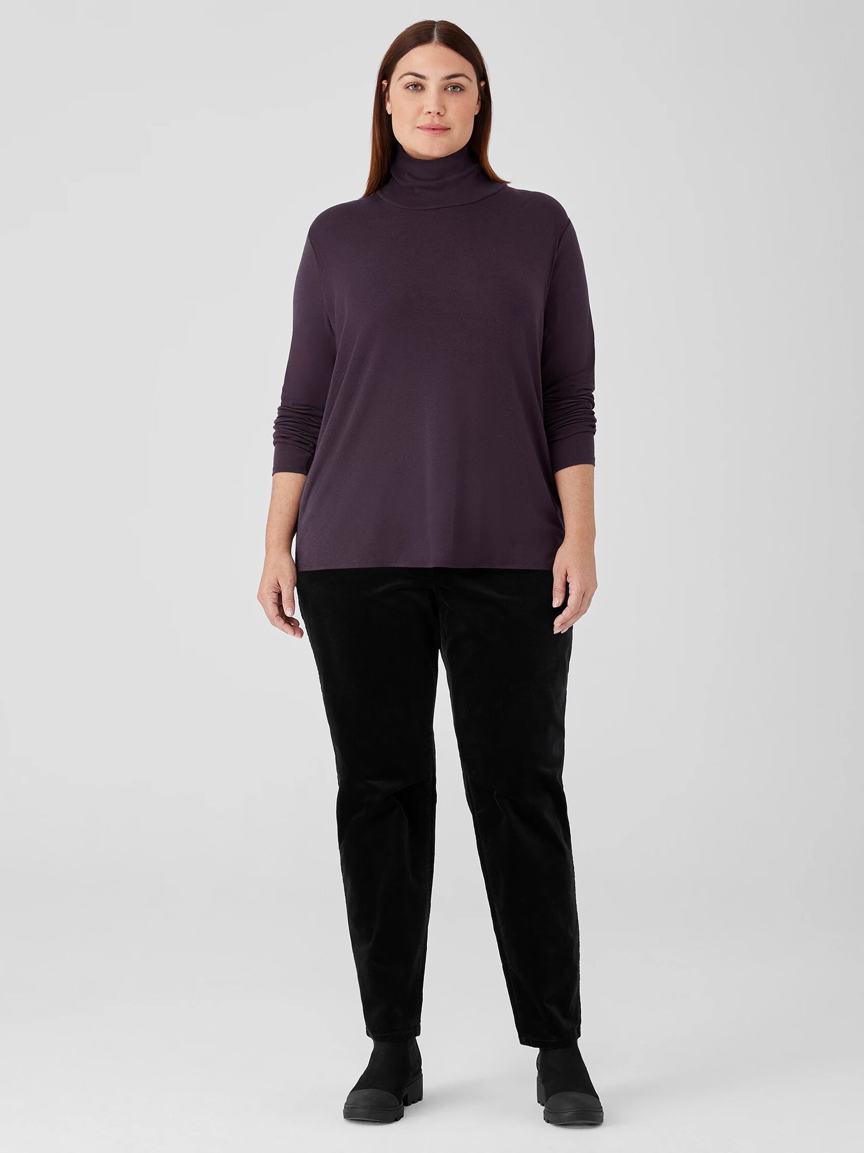 Ribbed Pima Cotton Blend Turtleneck Top