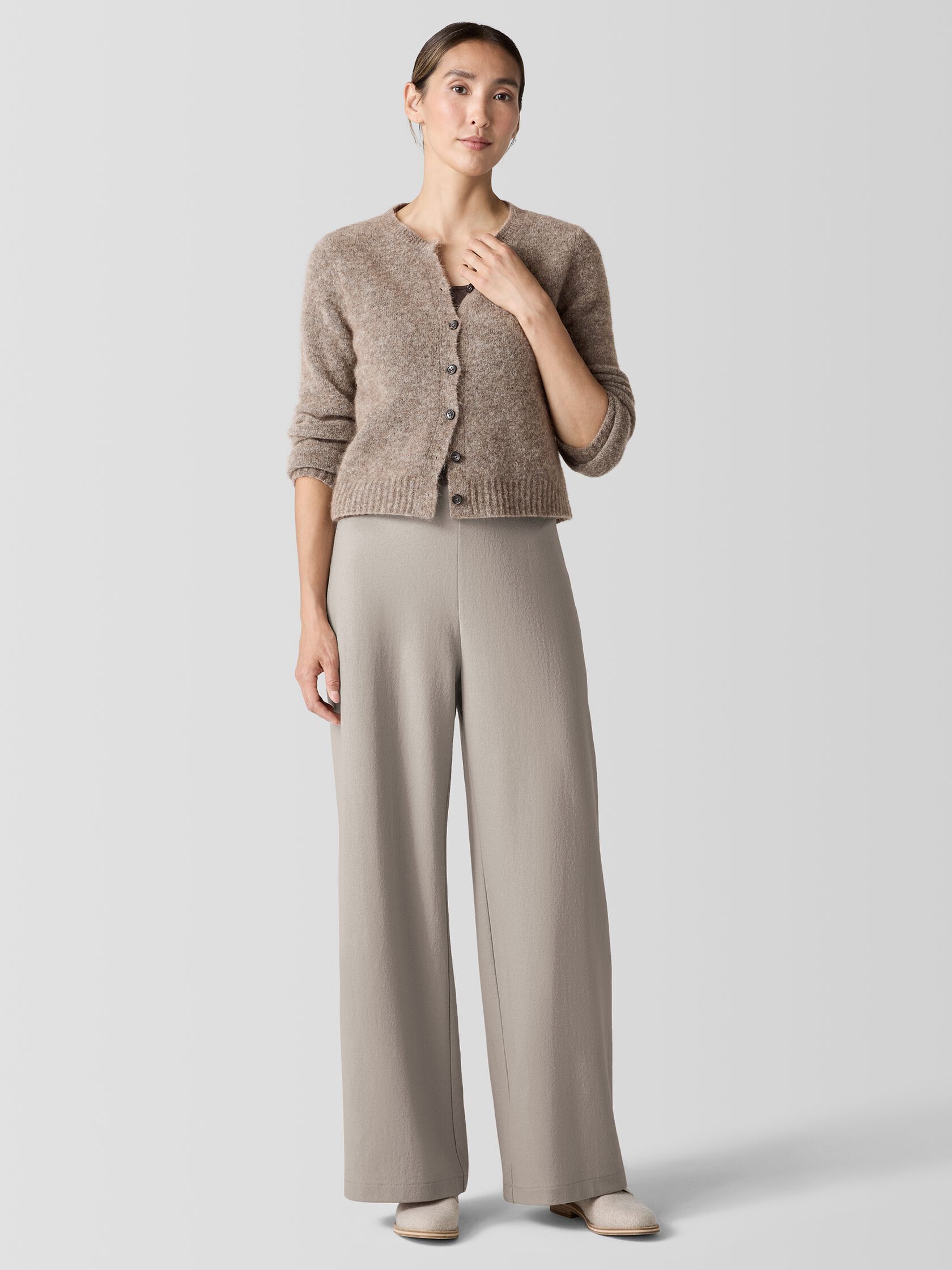 Felted Wool Jersey Wide-Leg Long Pant in Regenerative Wool