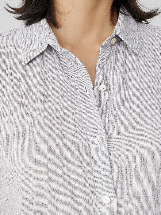 Striped Organic Linen Crinkle Shirtdress