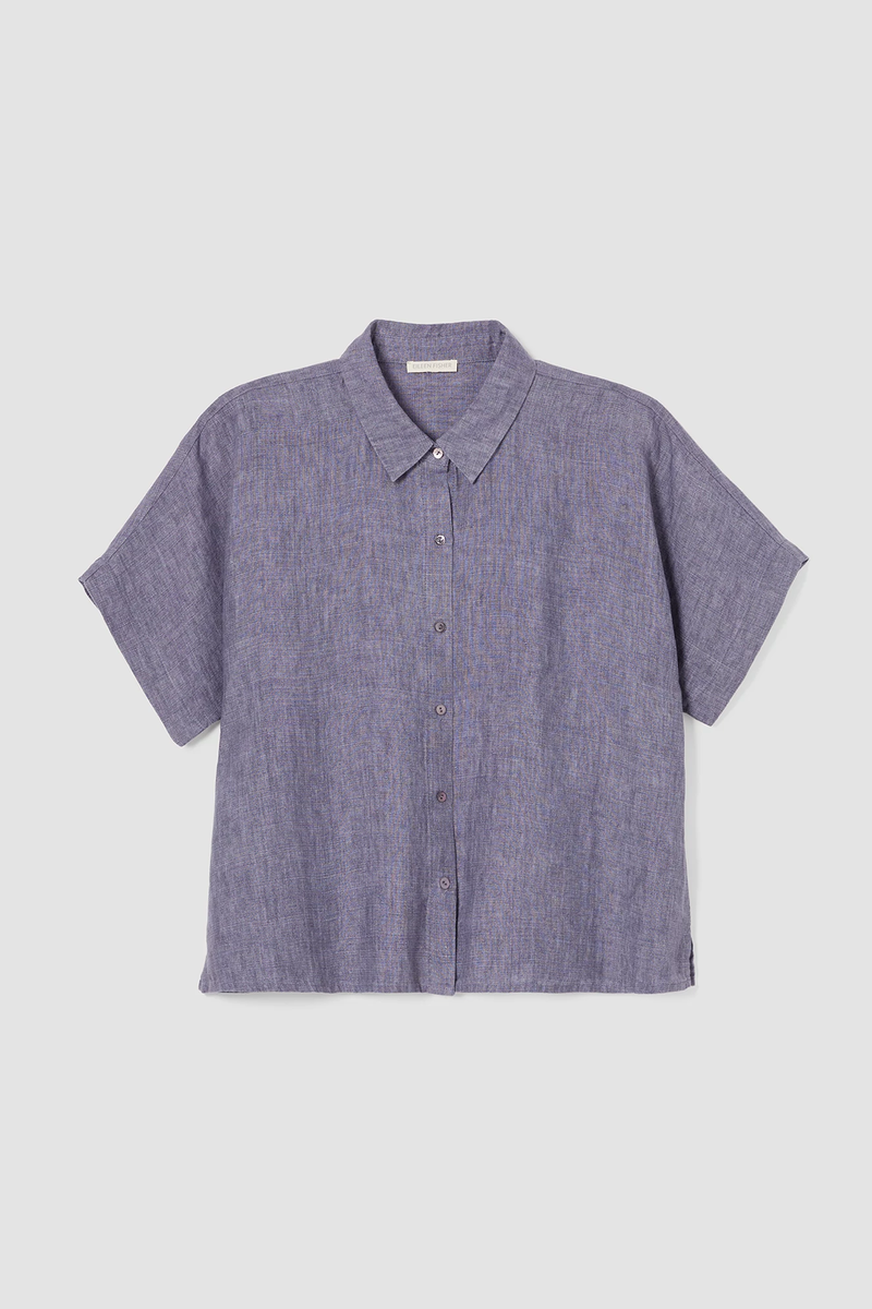 Washed Organic Linen Delave Short-Sleeve Shirt
