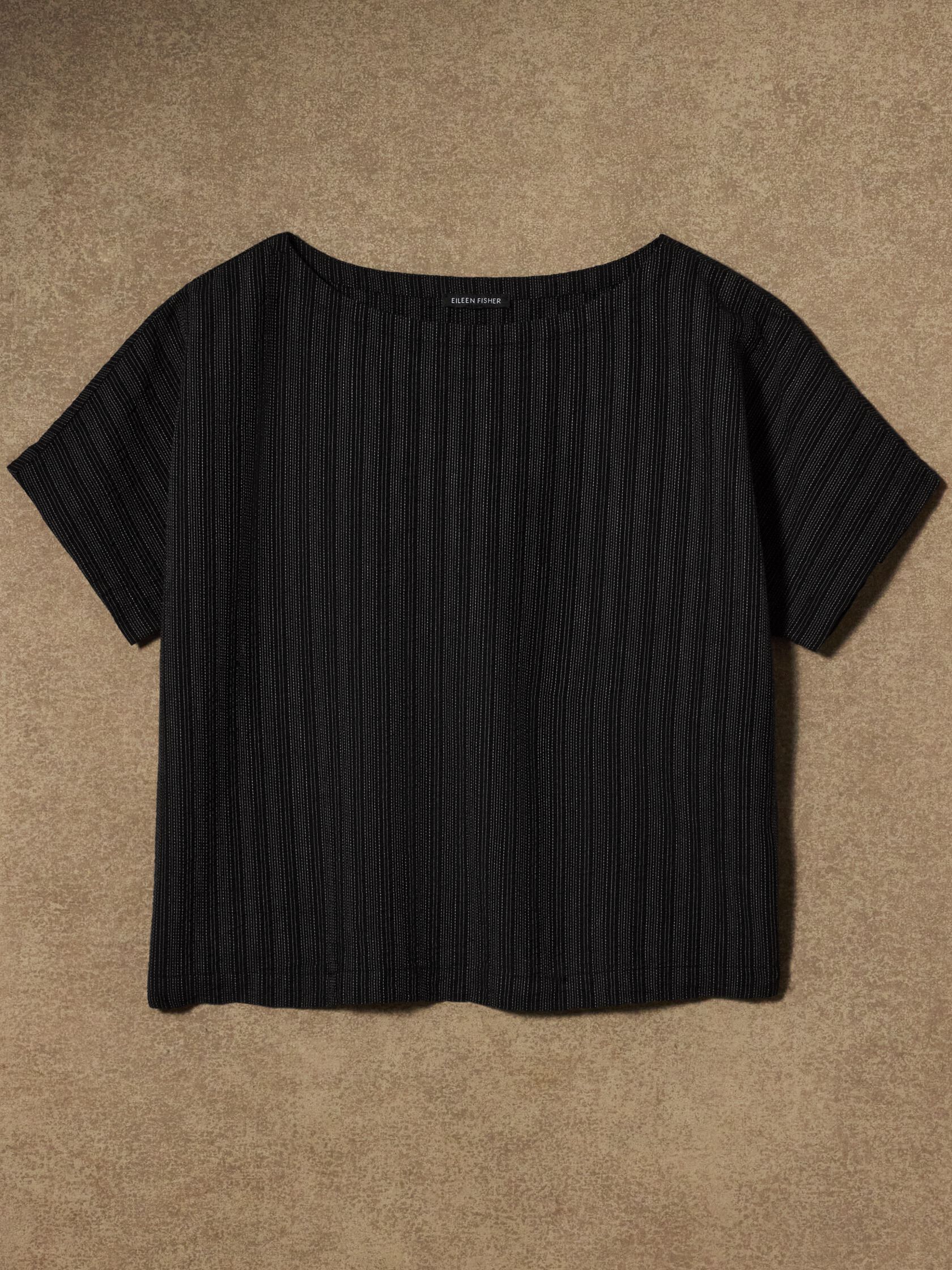 Cotton Blend Stripe Stitch Bateau Neck Top