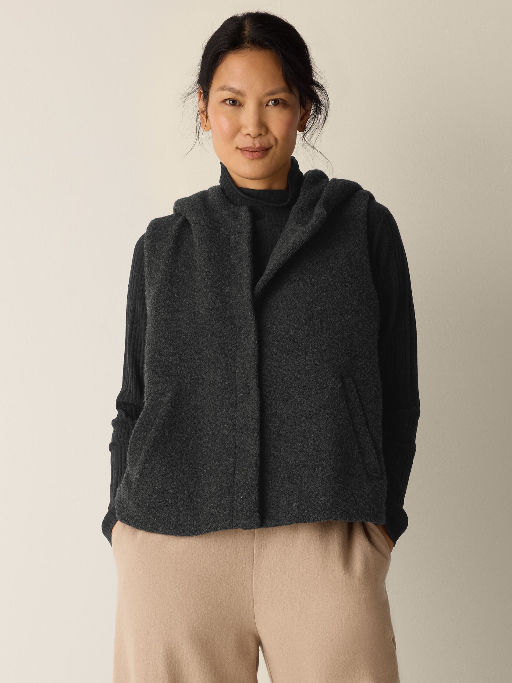 Cozy Recycled Wool Boucle Hooded Vest