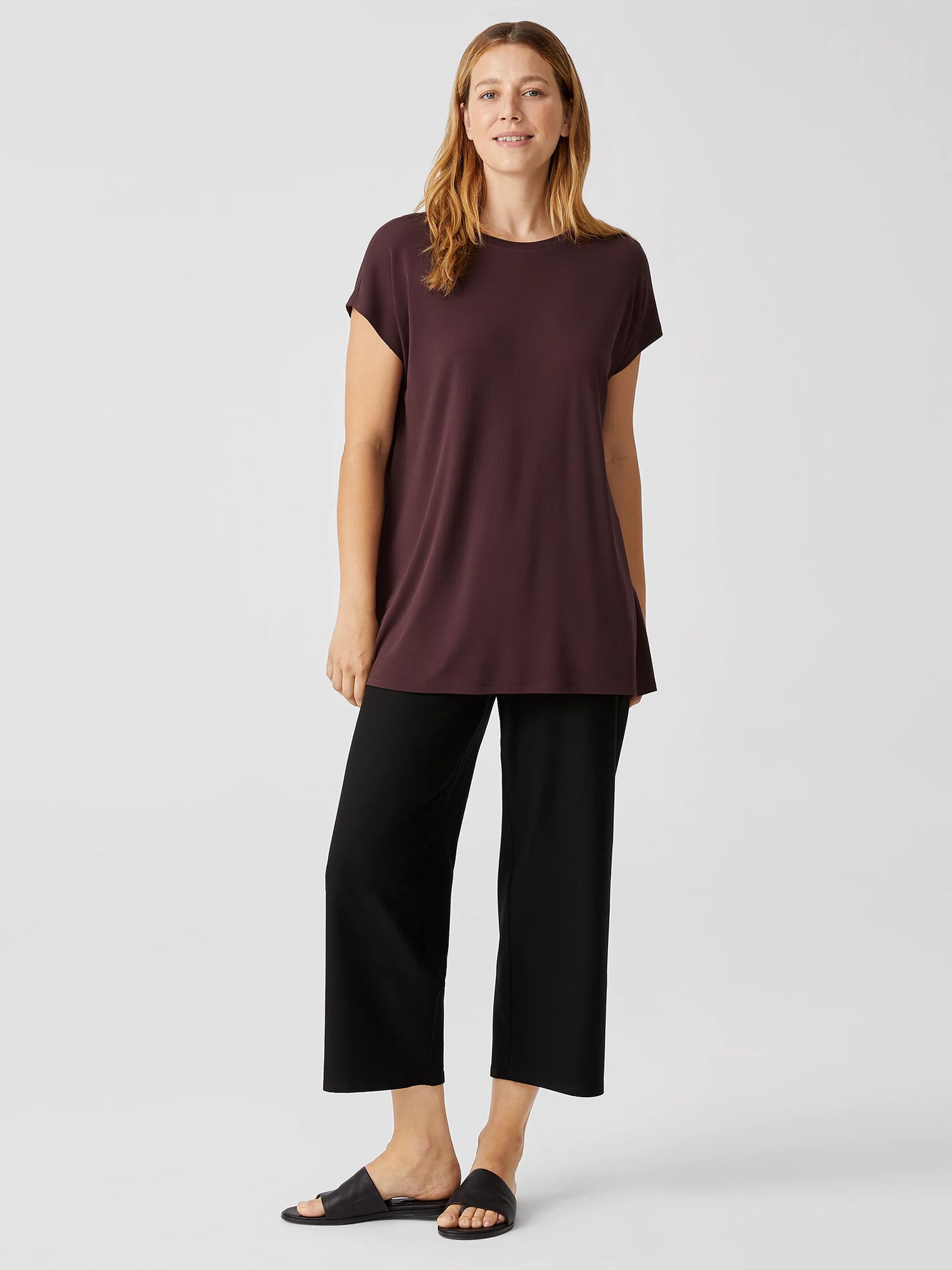 Stretch Silk Jersey Crew Neck Top