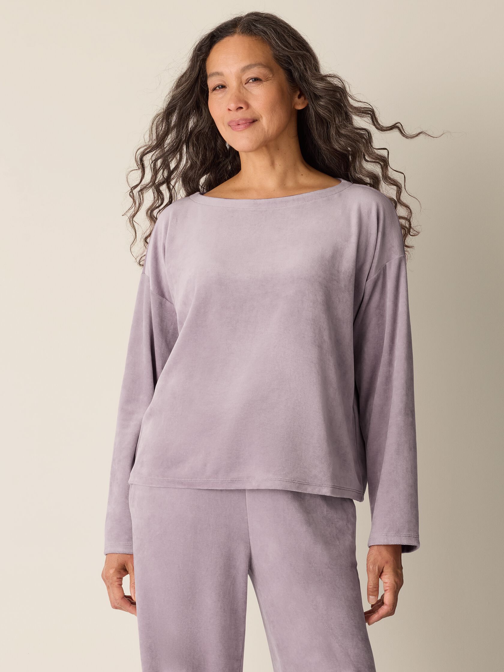 Cozy Velour Knit Bateau Neck Top