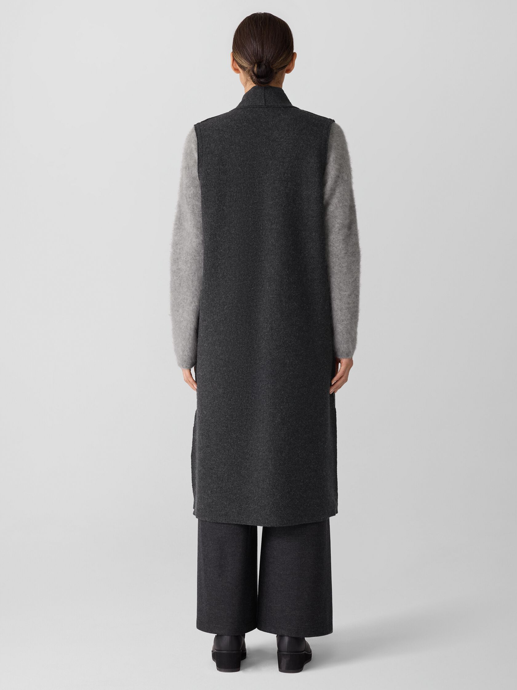 Lightweight Boiled Wool Shawl Collar Vest in Regenerative Wool