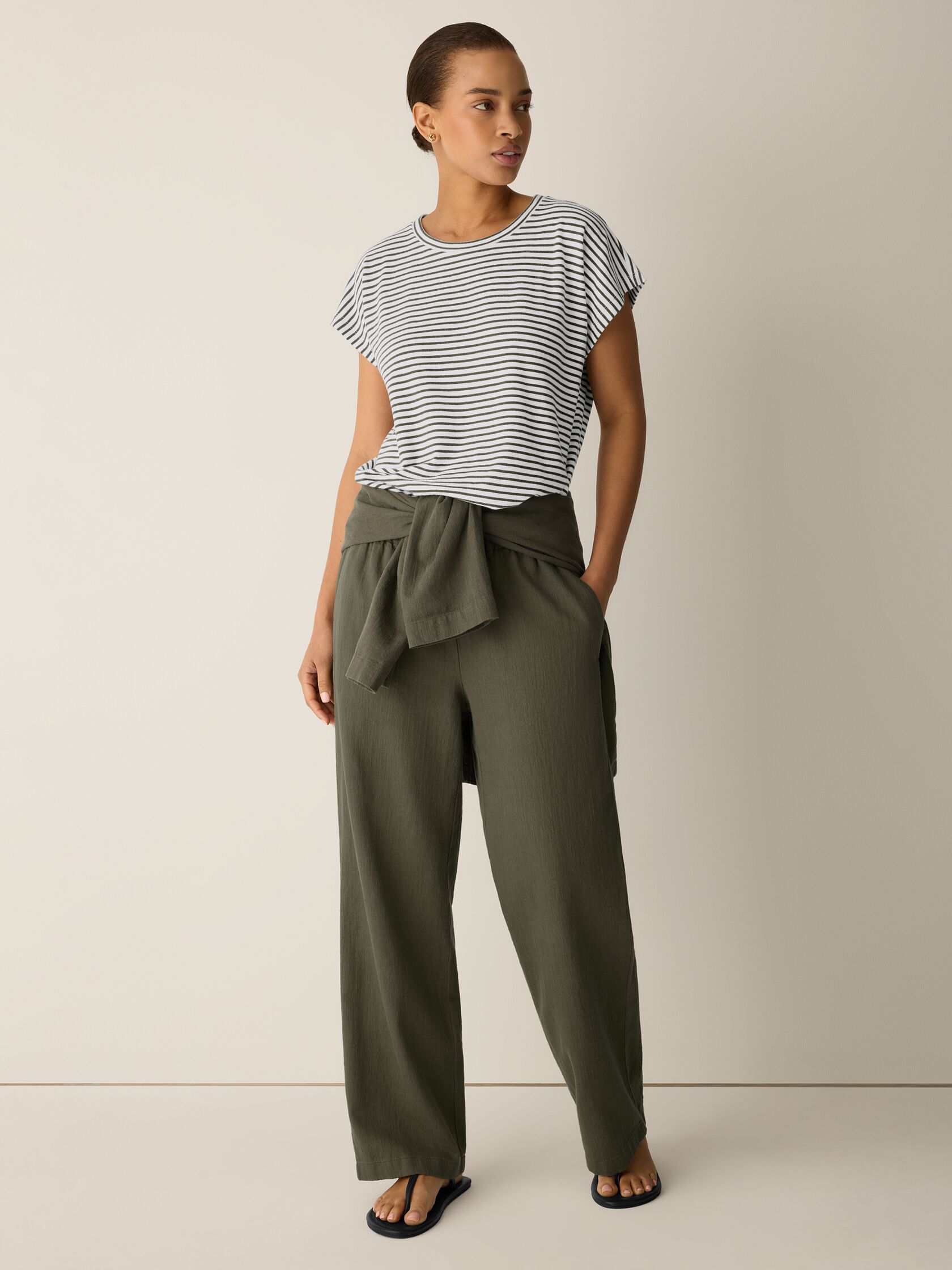 Striped Organic Cotton Slub Crew Neck Tee