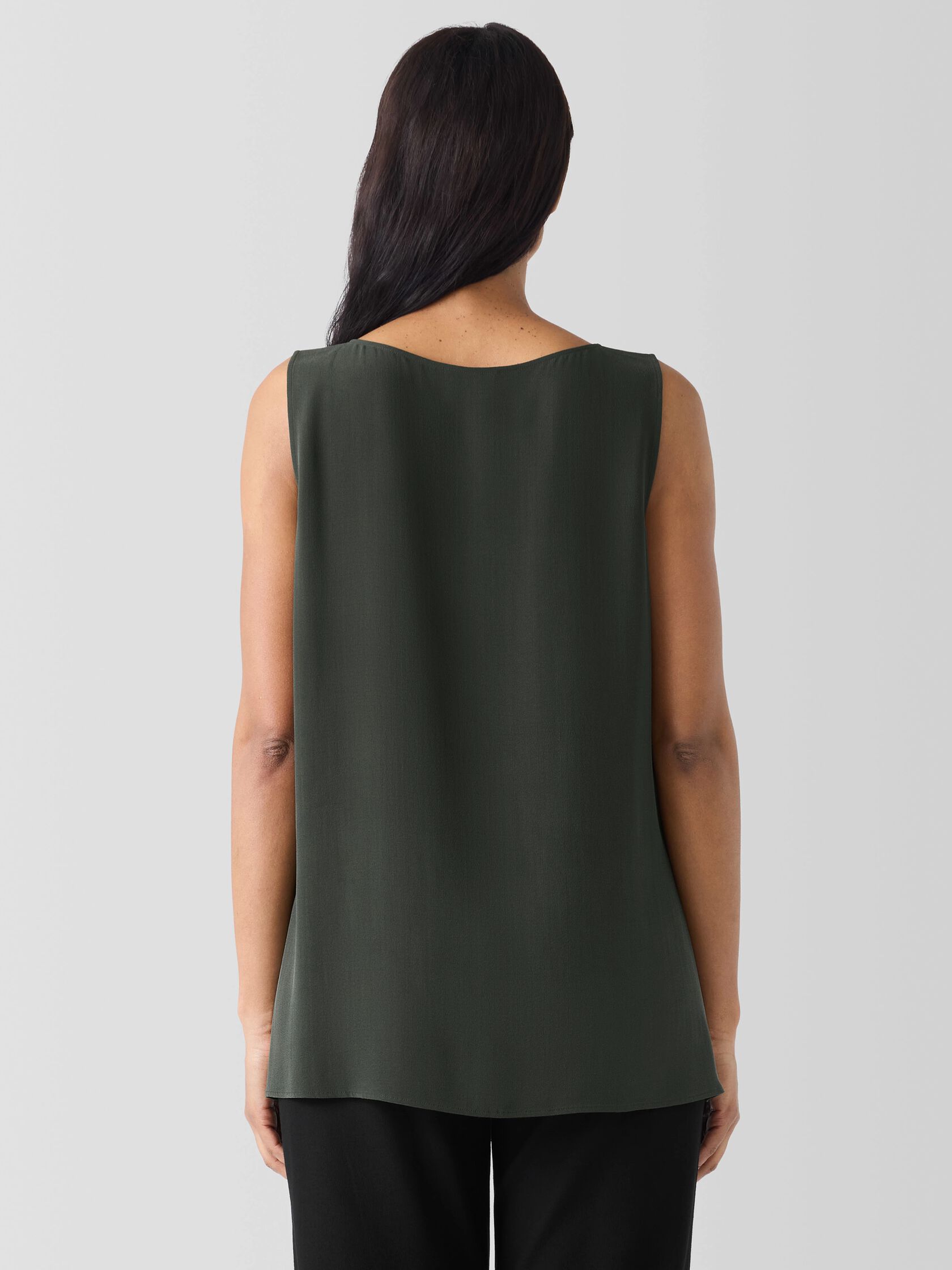 Silk Georgette Crepe Ballet Neck Long Tank