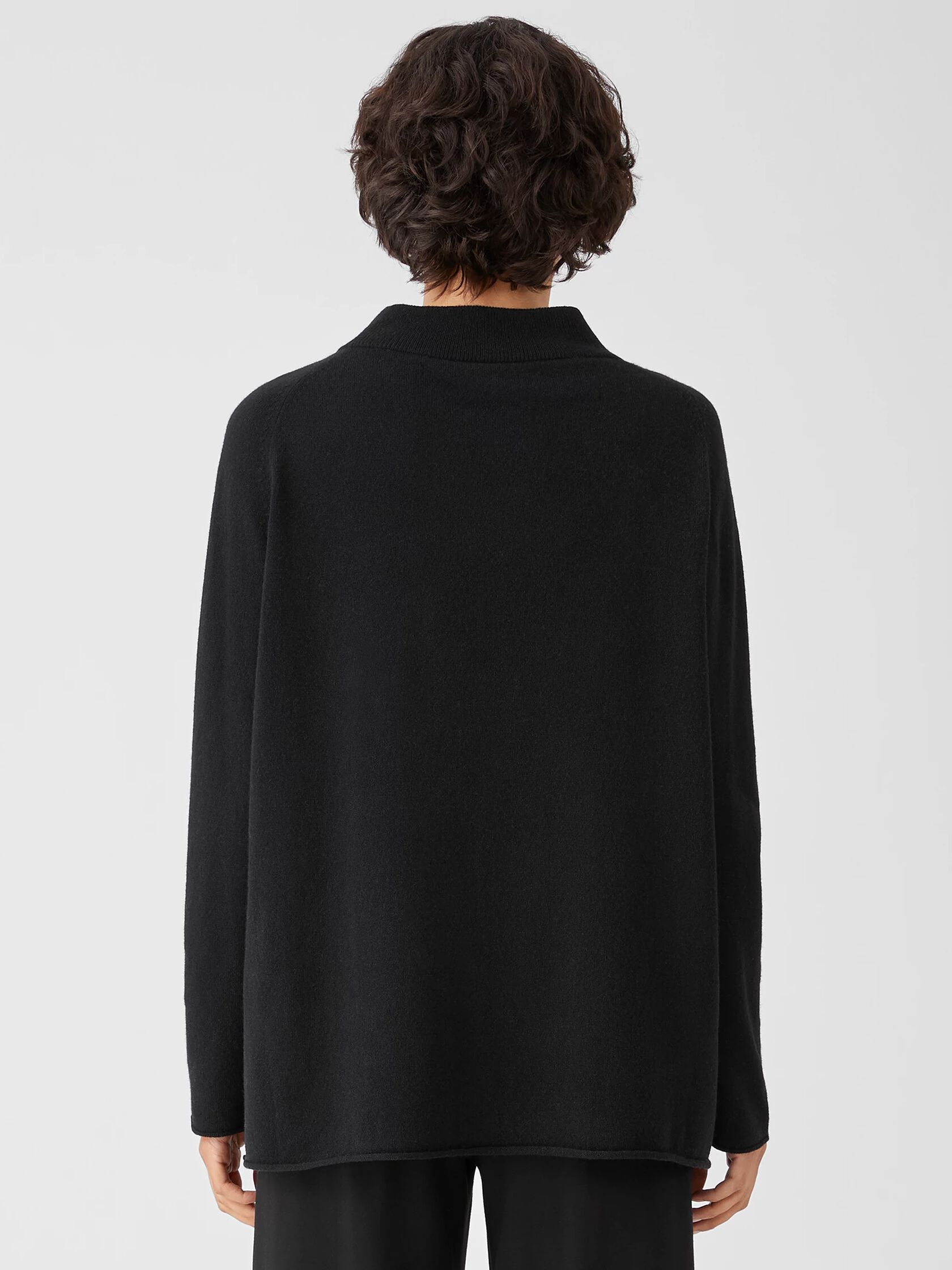 Recycled Cashmere Wool Mock Neck Box-Top