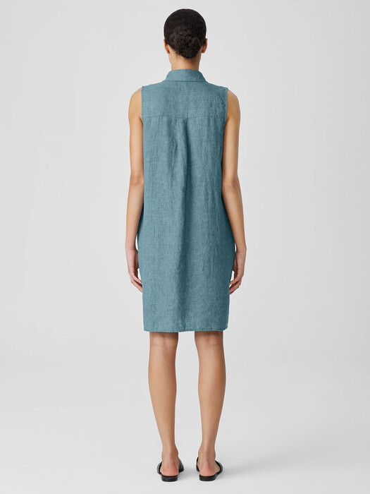 Washed Organic Linen Délavé Sleeveless Shirtdress