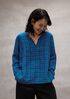 Puckered Organic Linen Plaid Keyhole Top