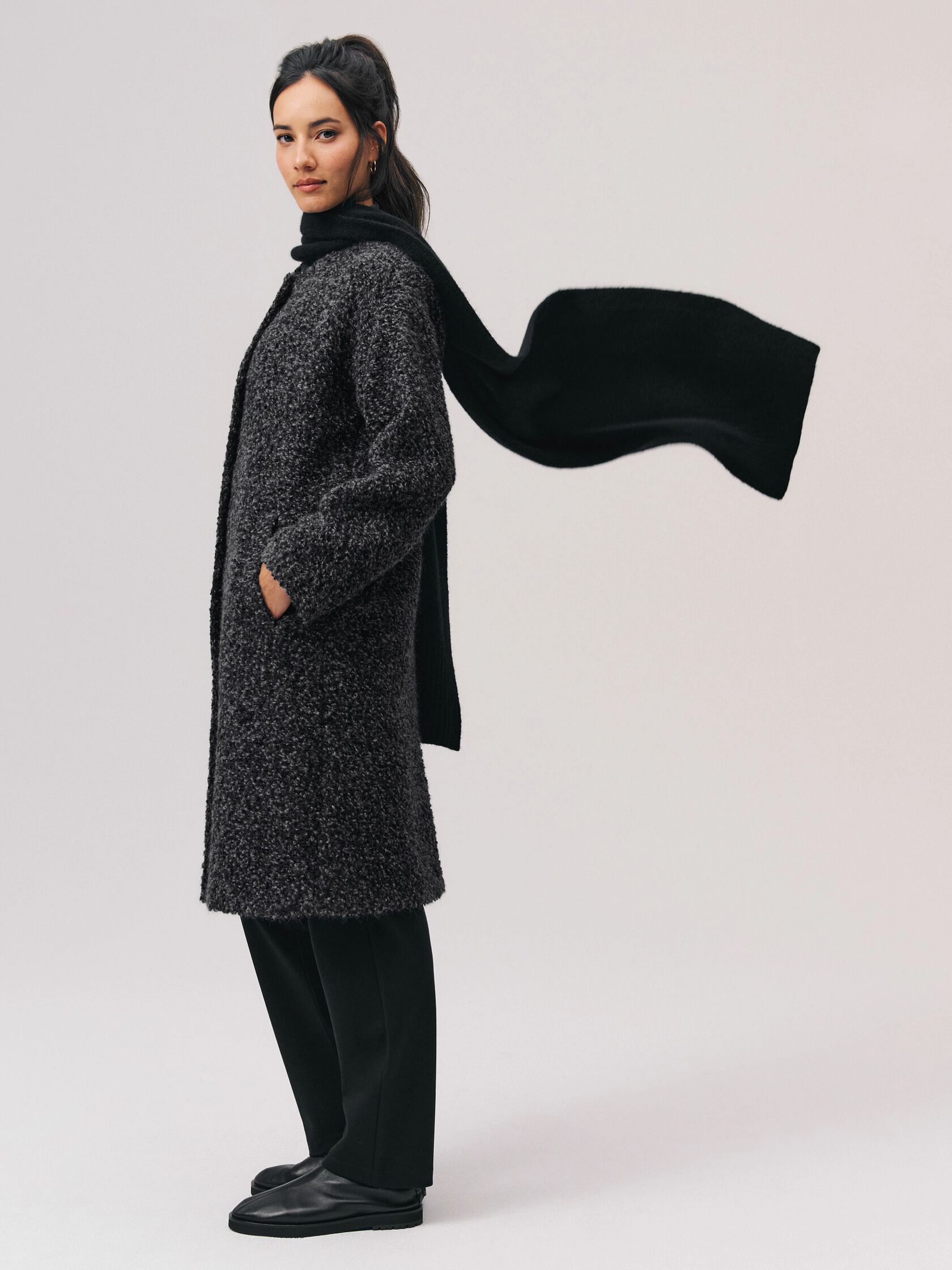 Curly Alpaca Wool Blend Round Neck Coat