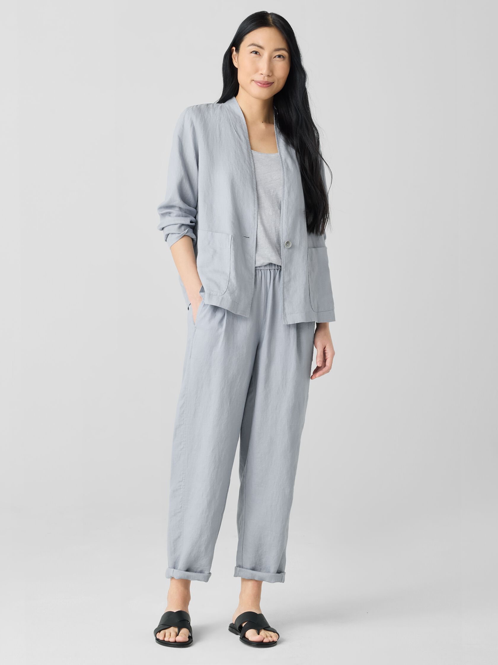 Organic Linen High Collar Jacket