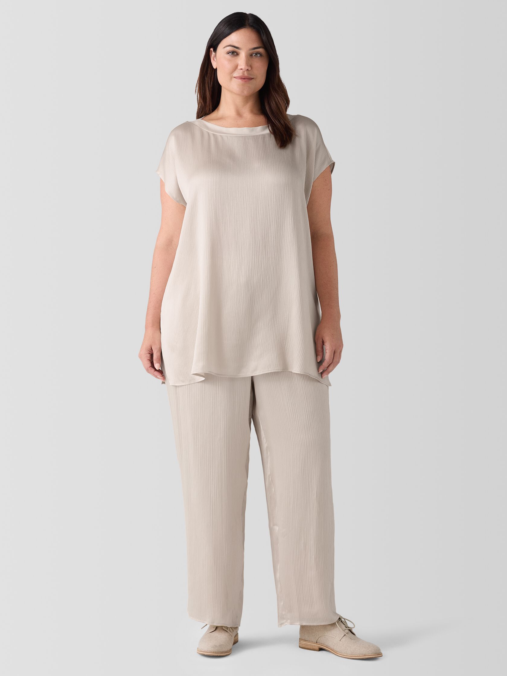 Striated Silk Satin Straight Pant
