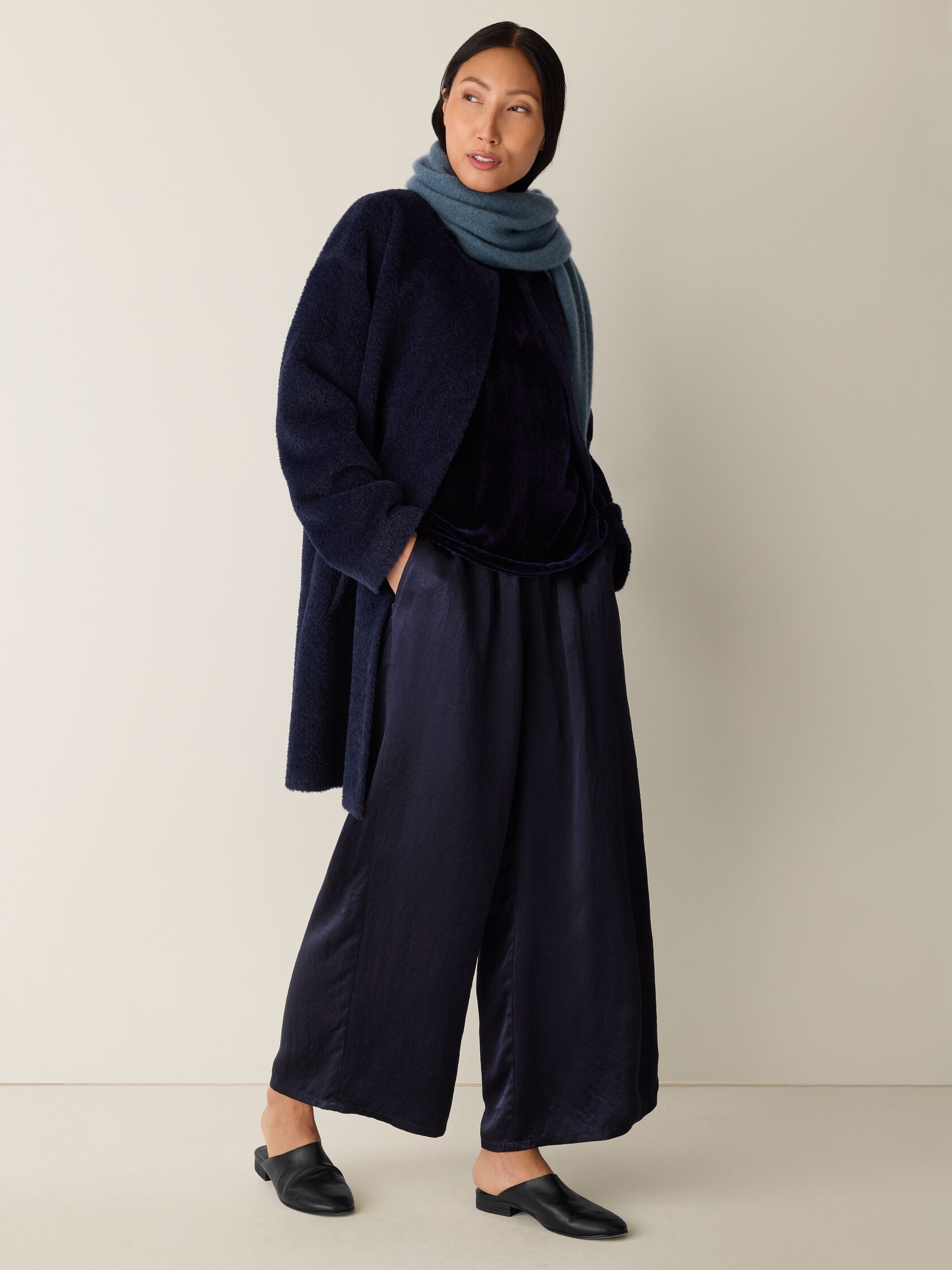 Textured Satin Wide-Leg Pant