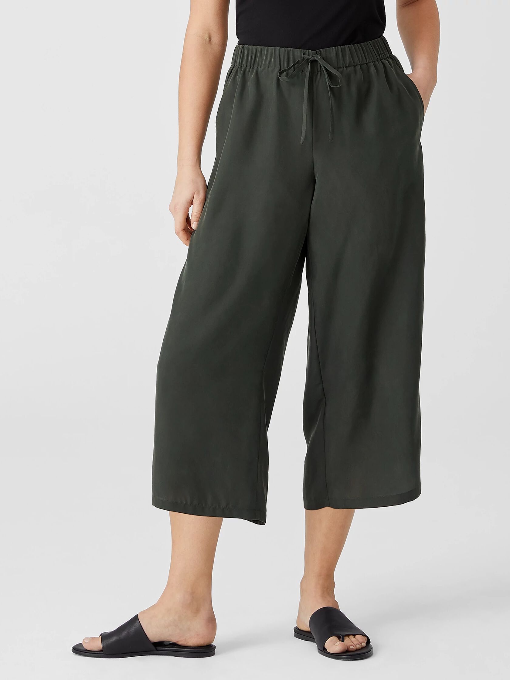 Washed Silk Habutai Wide-Leg Pant