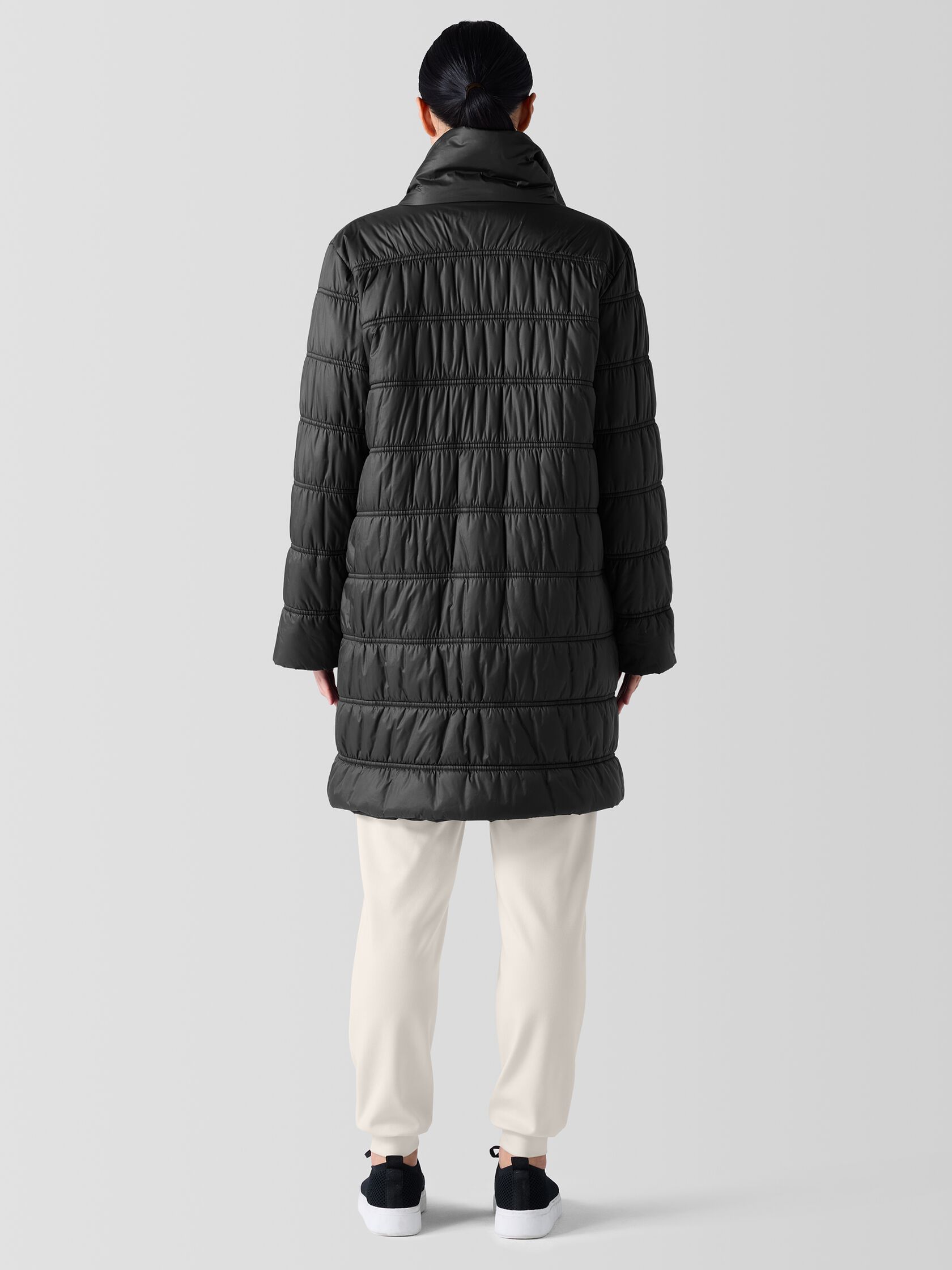 Eggshell Recycled Nylon Stand Collar Coat