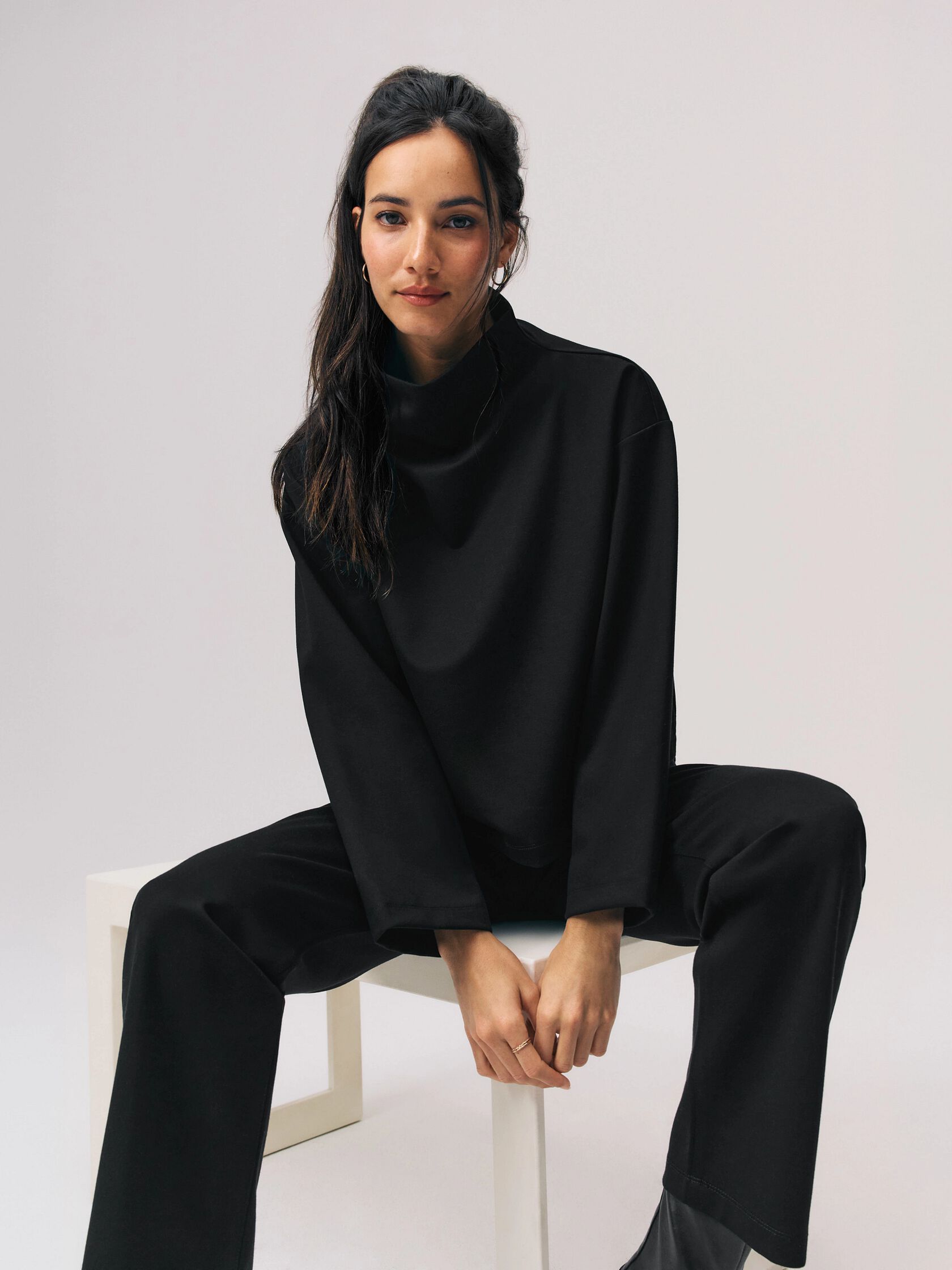 Lightweight Ponte Funnel Neck Top