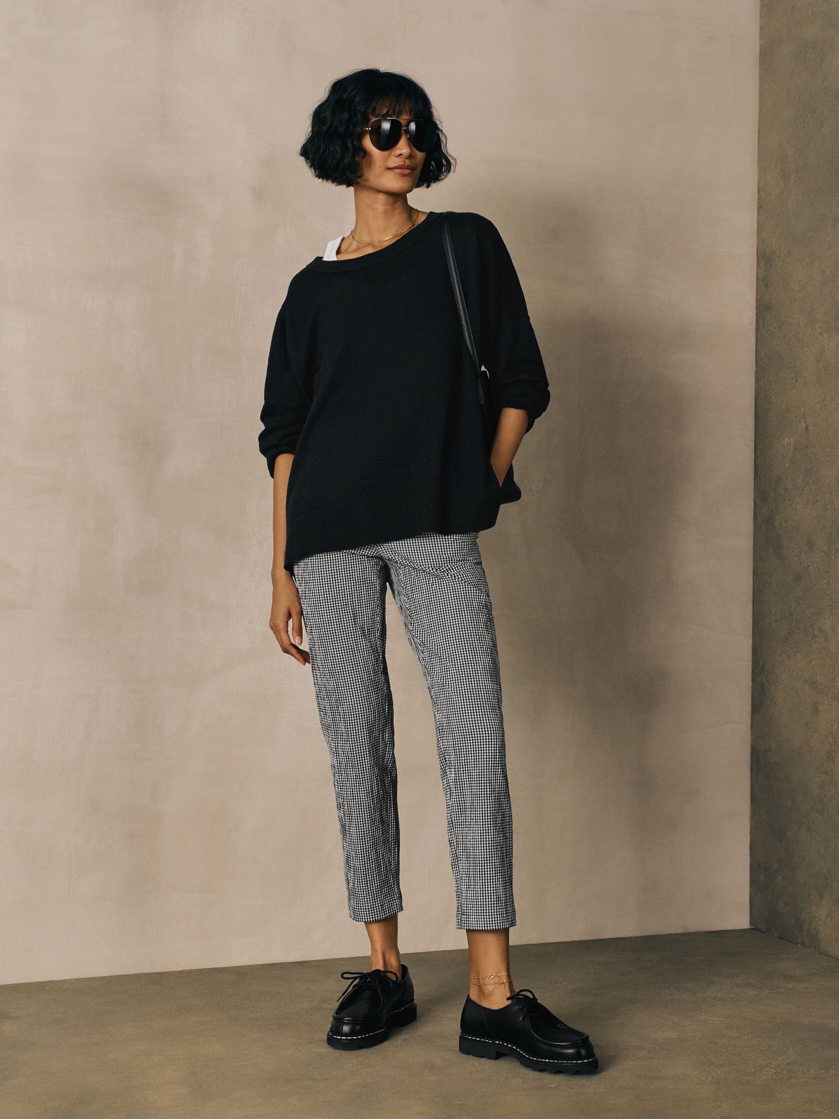 Organic Cotton Pucker Check Tapered Pant