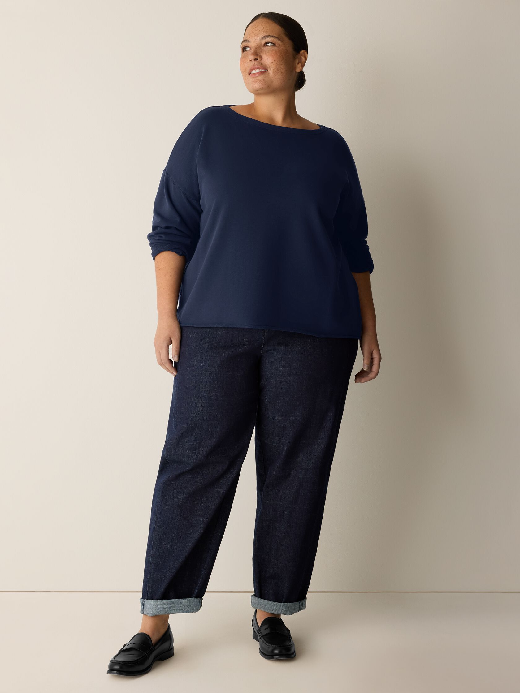 Garment-Dyed Organic Cotton Terry Bateau Neck Box-Top