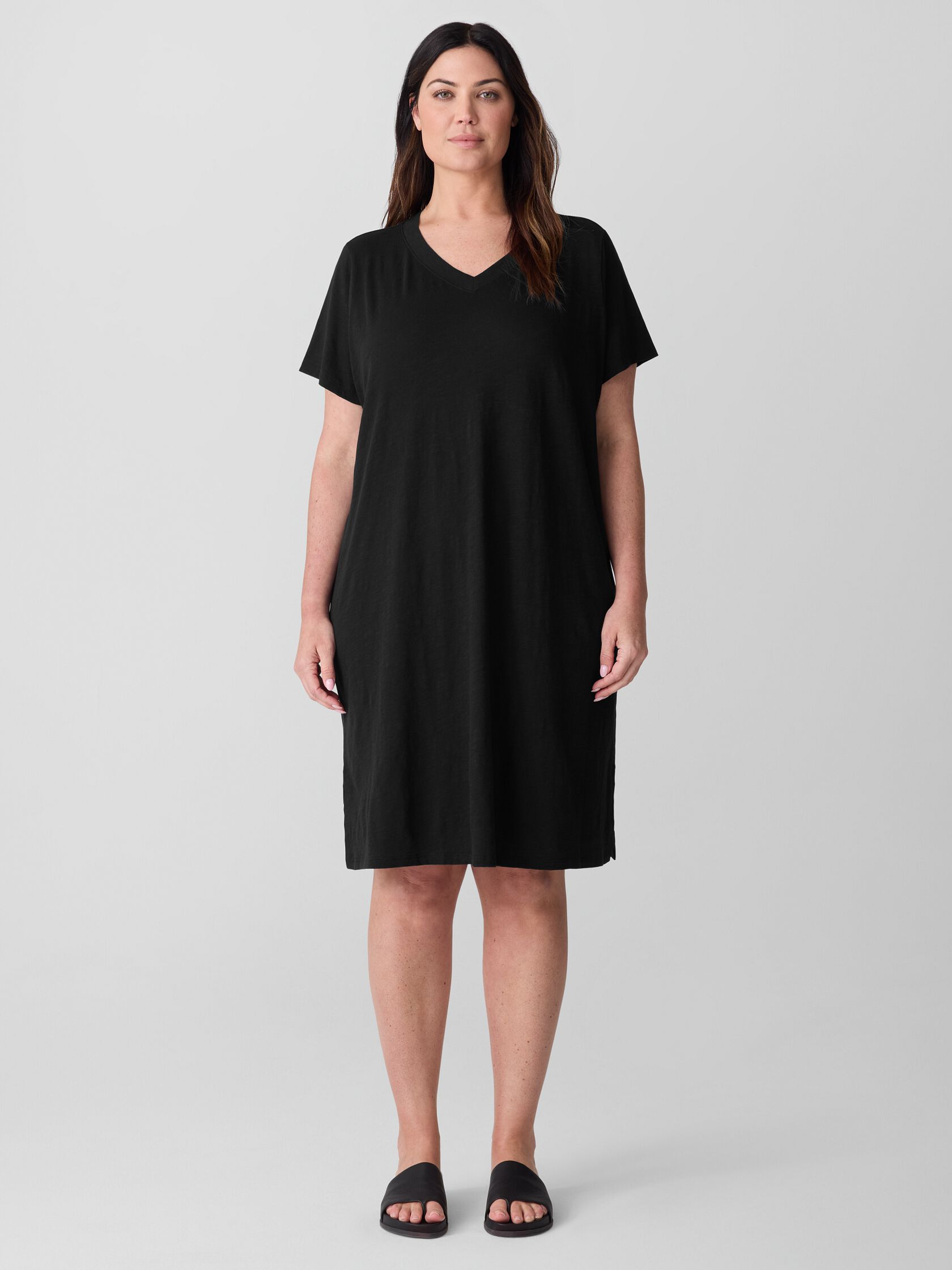 Organic Cotton Slubby Jersey V-Neck Dress