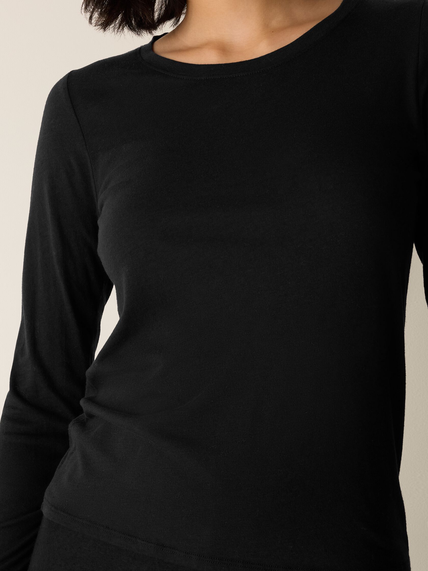 Sheer Cotton Blend Knit Round Neck Tee